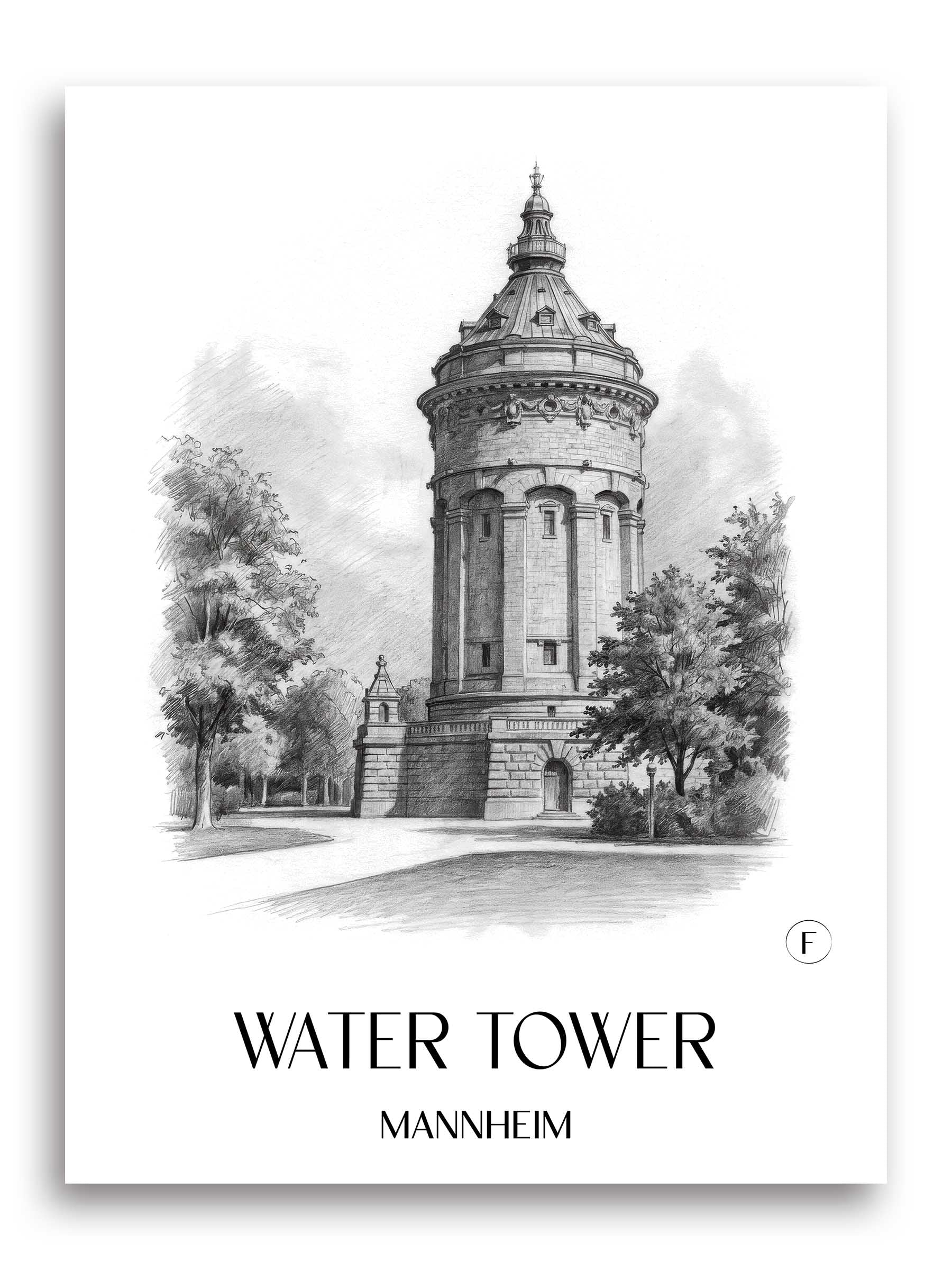 Wasserturm Poster - Mannheim - Deutschland Kunstdruck - Zeichnung von A4 bis A1