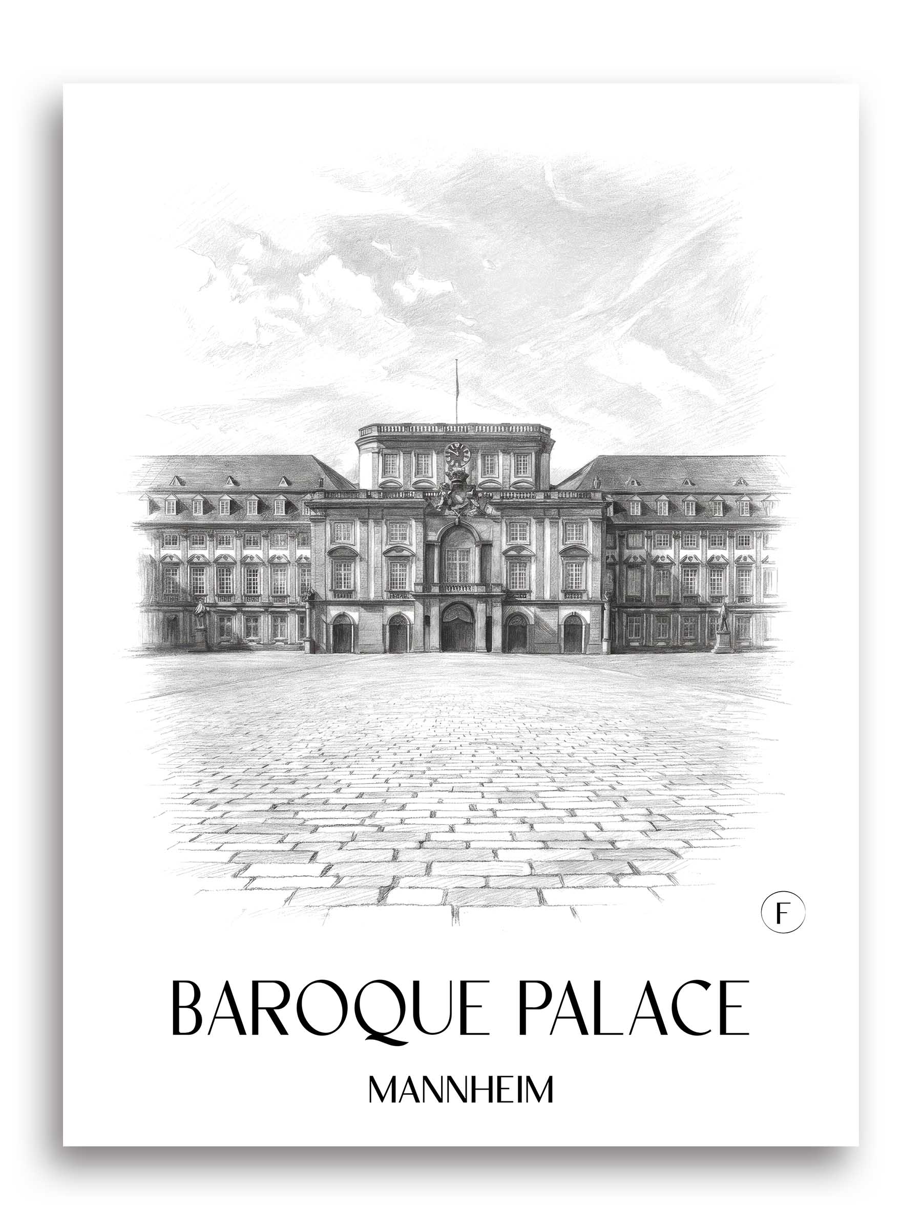 Barockschloss Poster - Mannheim - Deutschland Kunstdruck - Zeichnung von A4 bis A1