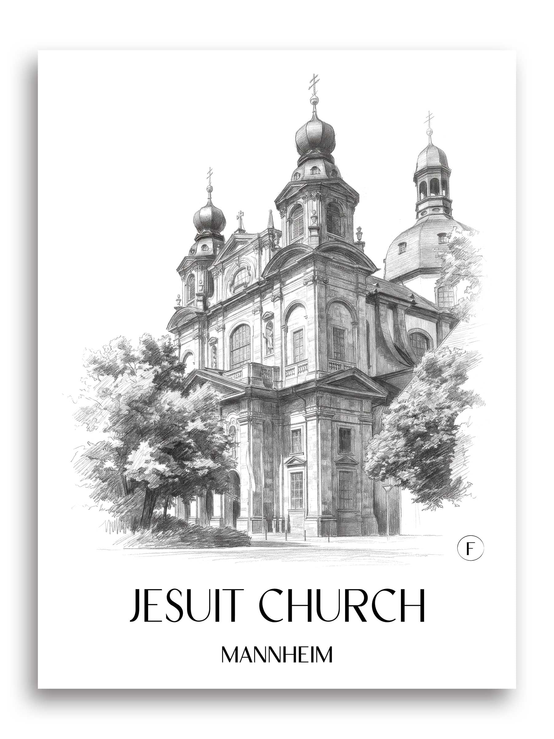 Jesuitenkirche Poster - Mannheim - Deutschland Kunstdruck - Zeichnung von A4 bis A1