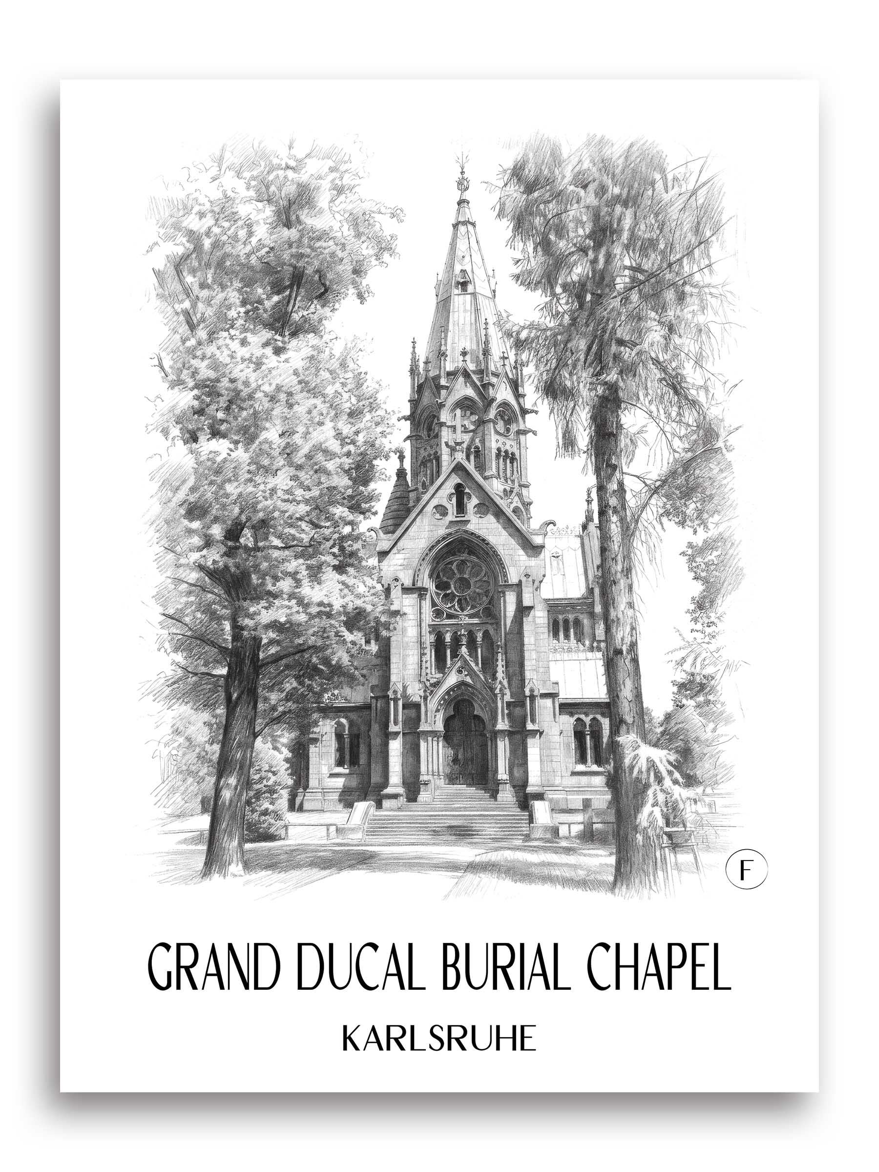 Großherzogliche Grabkapelle Poster - Karlsruhe - Deutschland Kunstdruck - Zeichnung von A4 bis A1