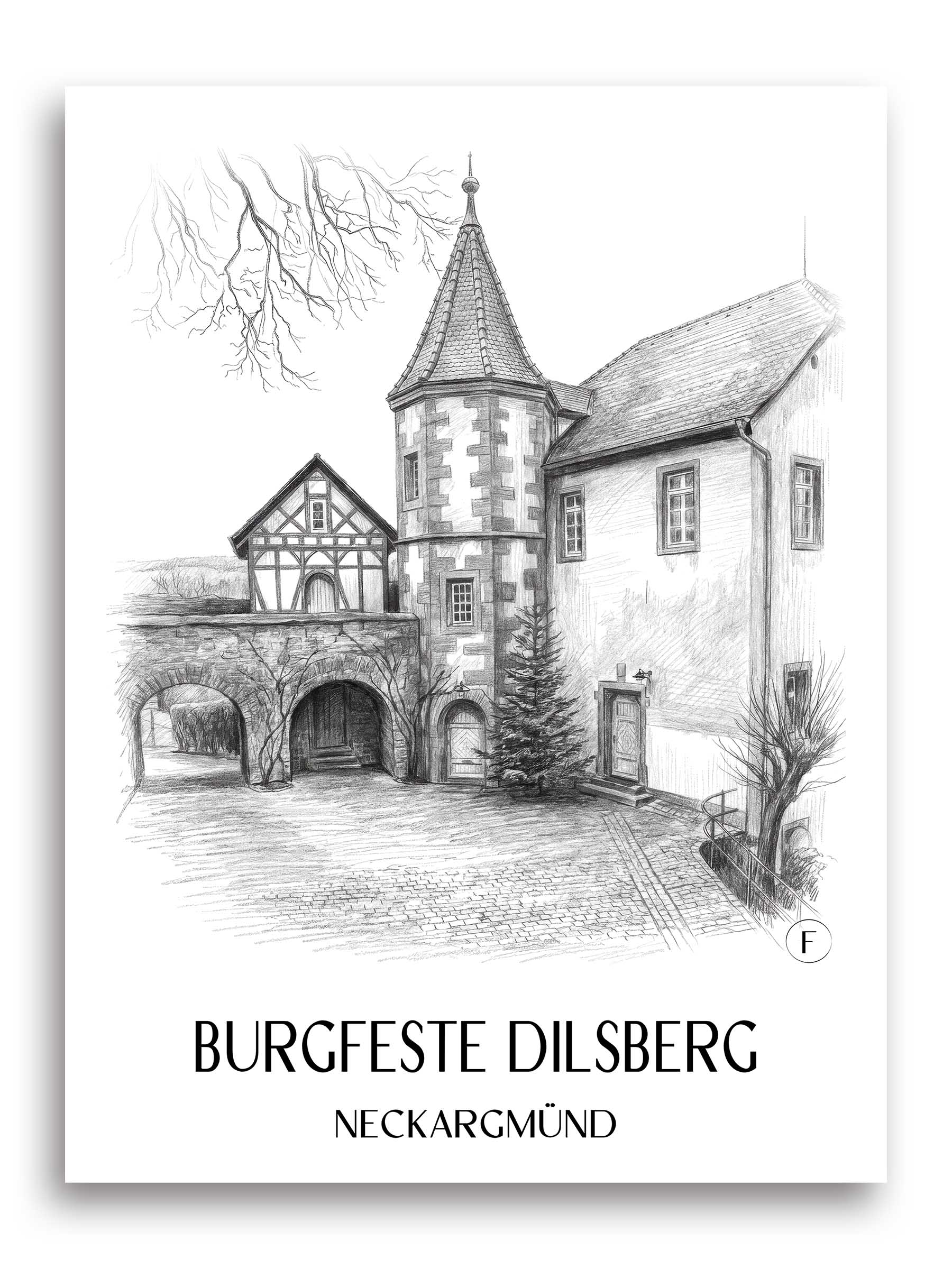burgfeste-dilsberg-neckargmünd-deutschland-poster-bleistift-zeichnung-drawing