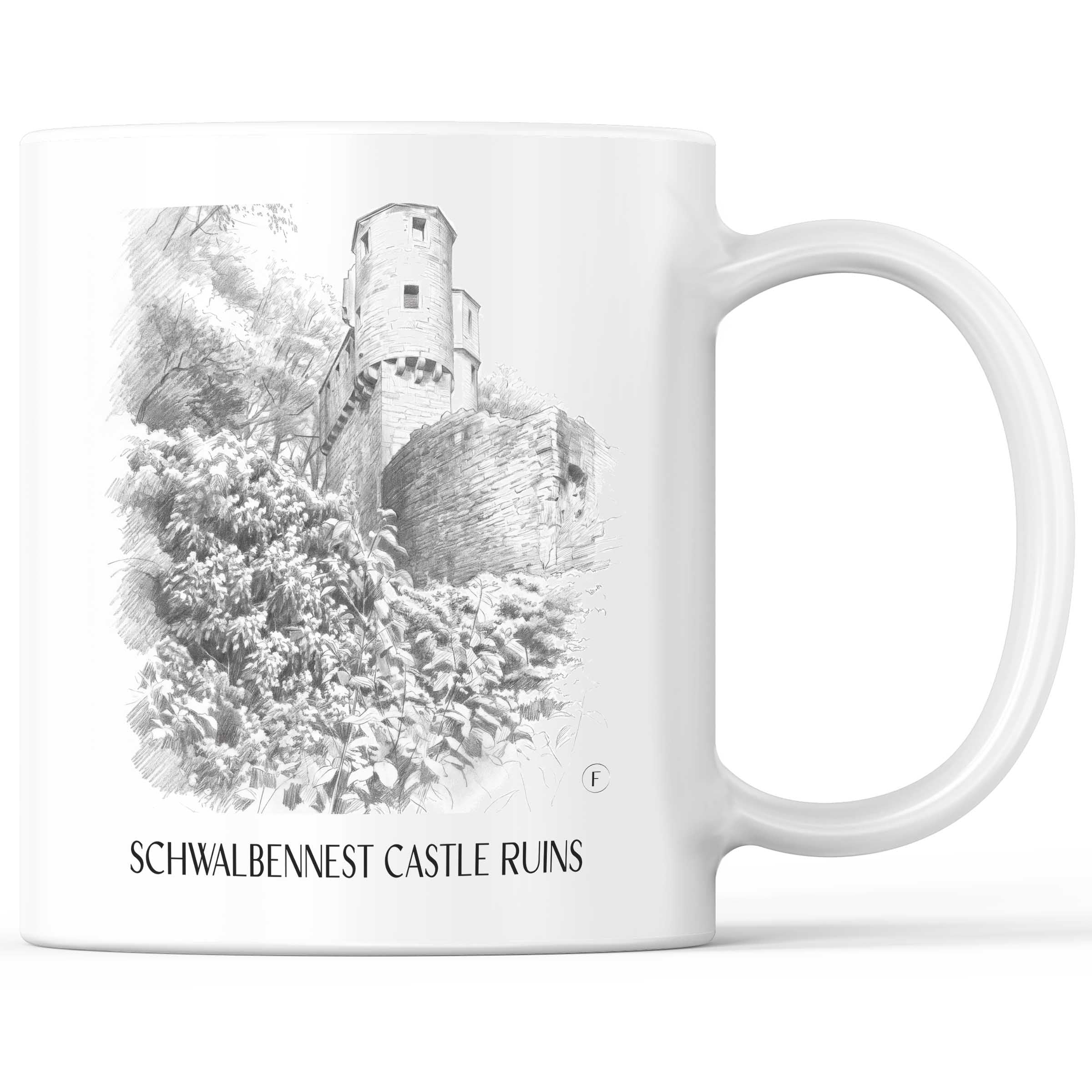 Burgruine Schwalbennest Kaffeebecher - Neckarsteinnach - Deutschland Becher - Kaffeetasse im Zeichnung Stil