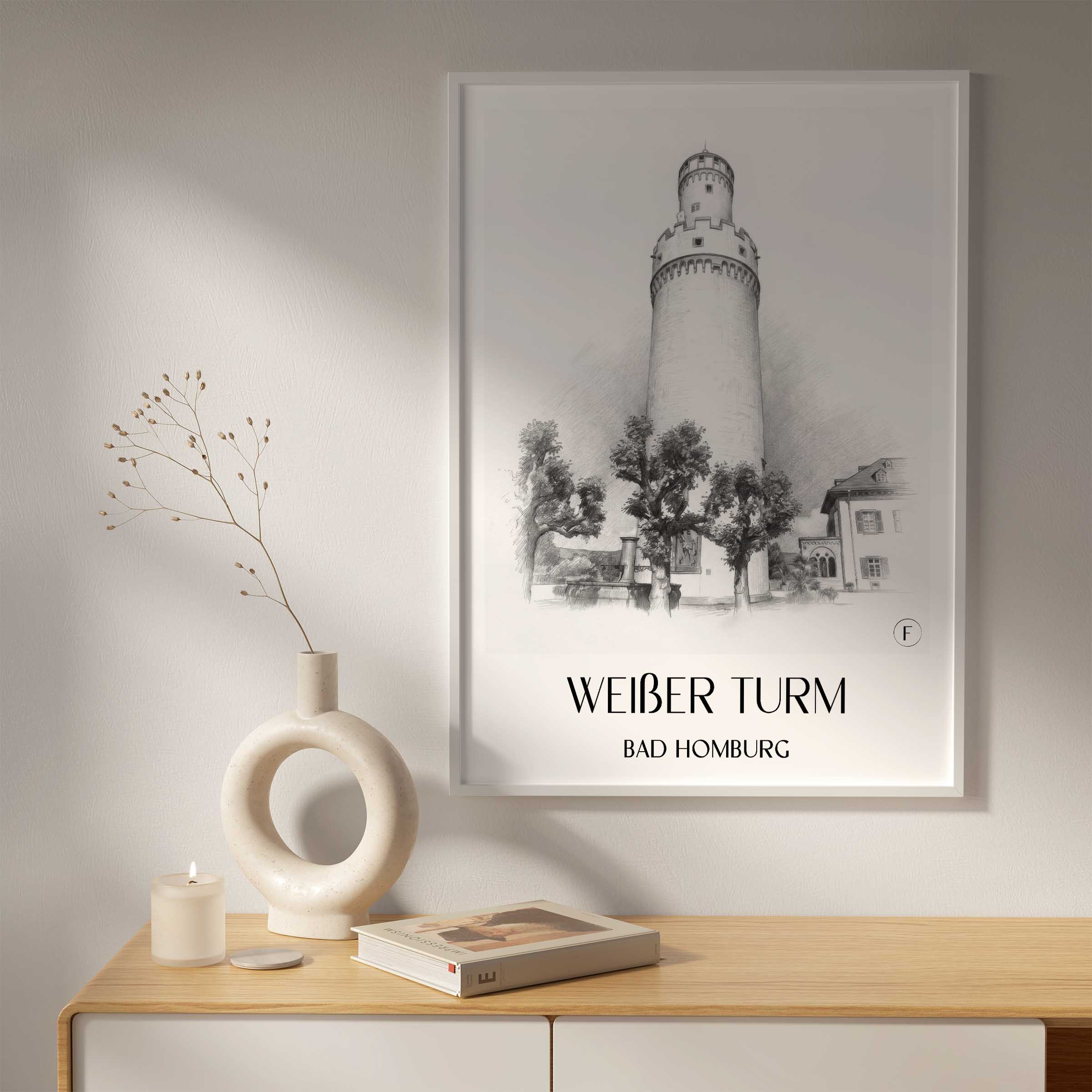 weißer-turm-bad-homburg-deutschland-poster-bleistift-zeichnung-drawing