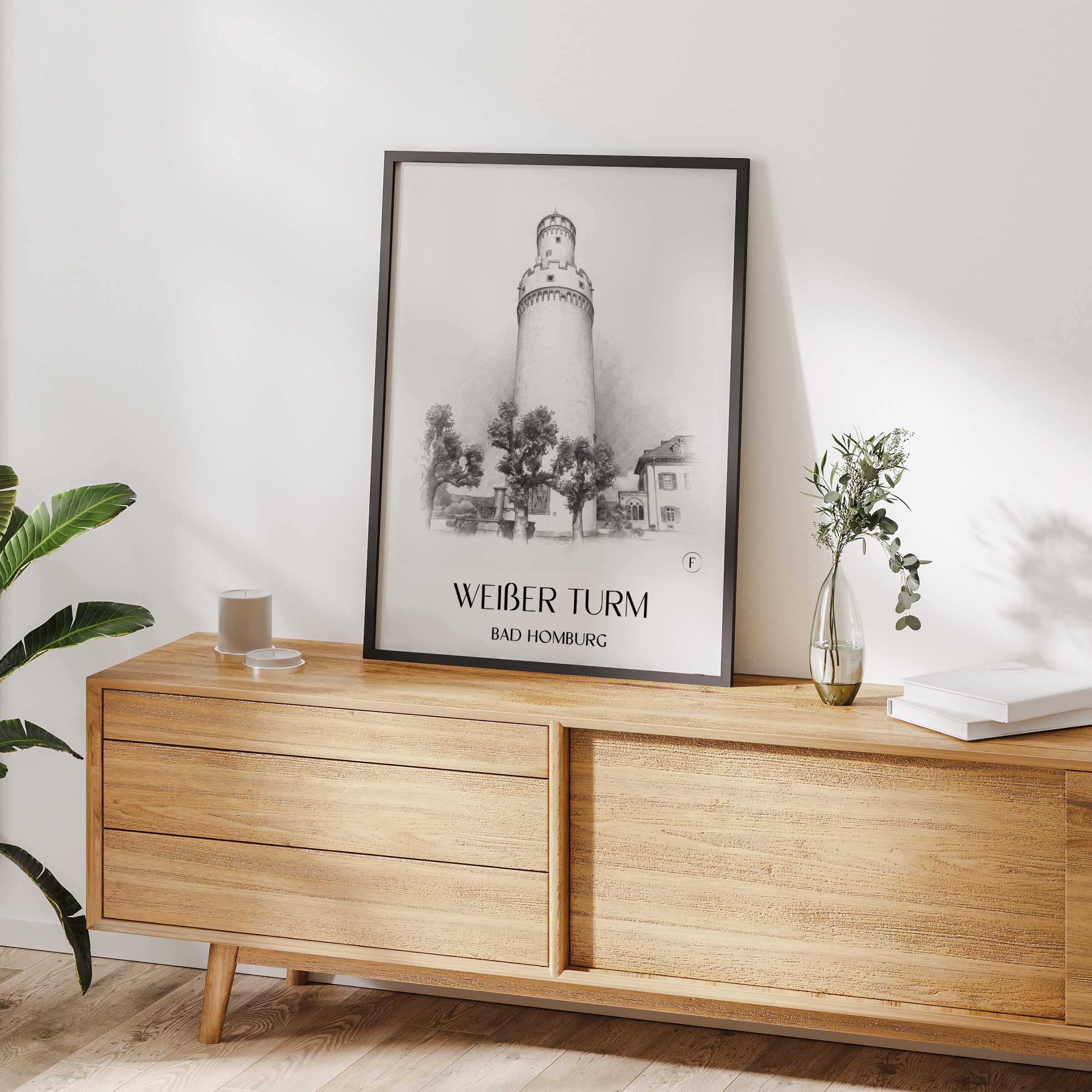 weißer-turm-bad-homburg-deutschland-poster-bleistift-zeichnung-drawing