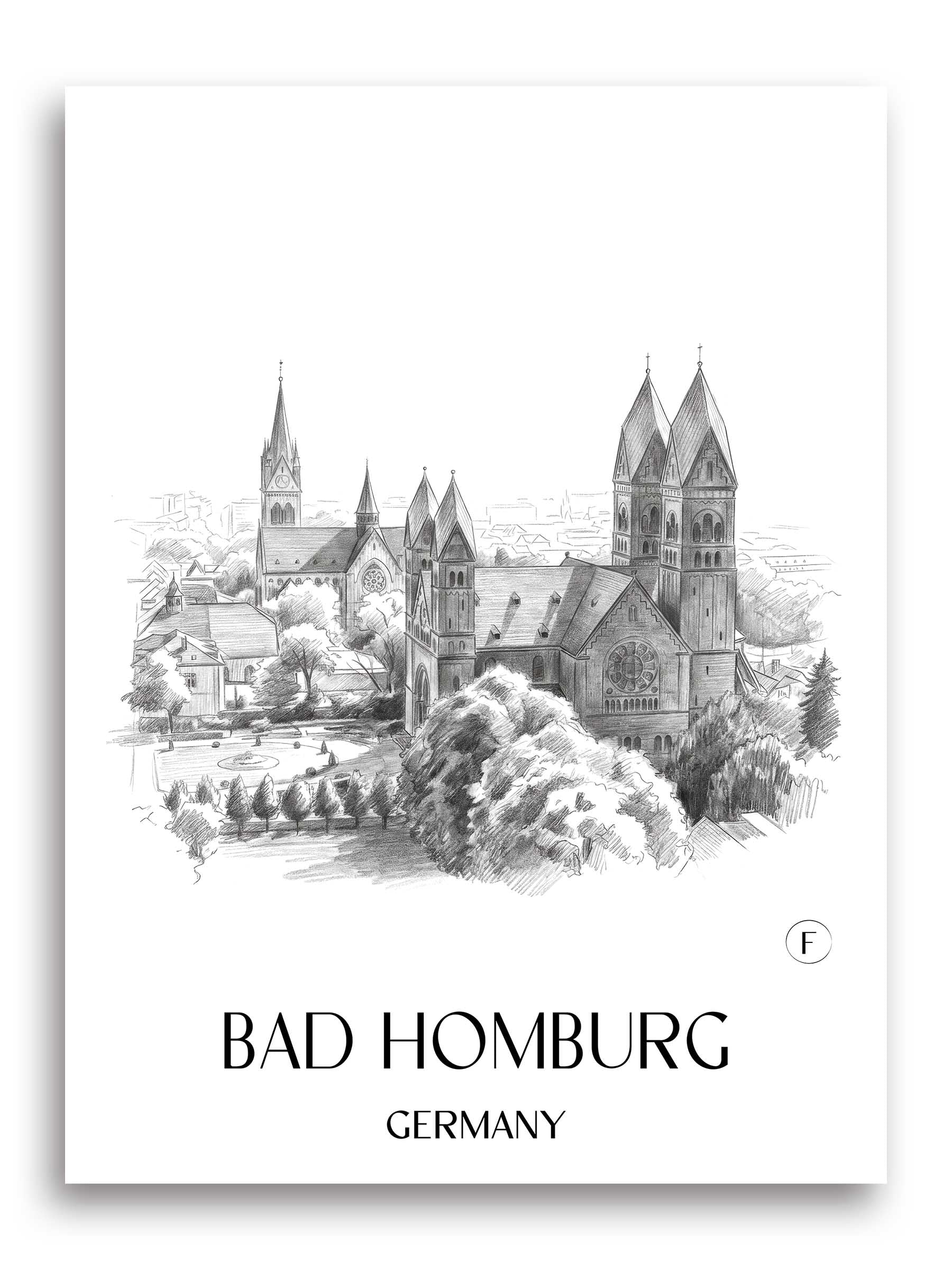 Bad Homburg Poster - Hessen - Deutschland Kunstdruck - Zeichnung von A4 bis A1