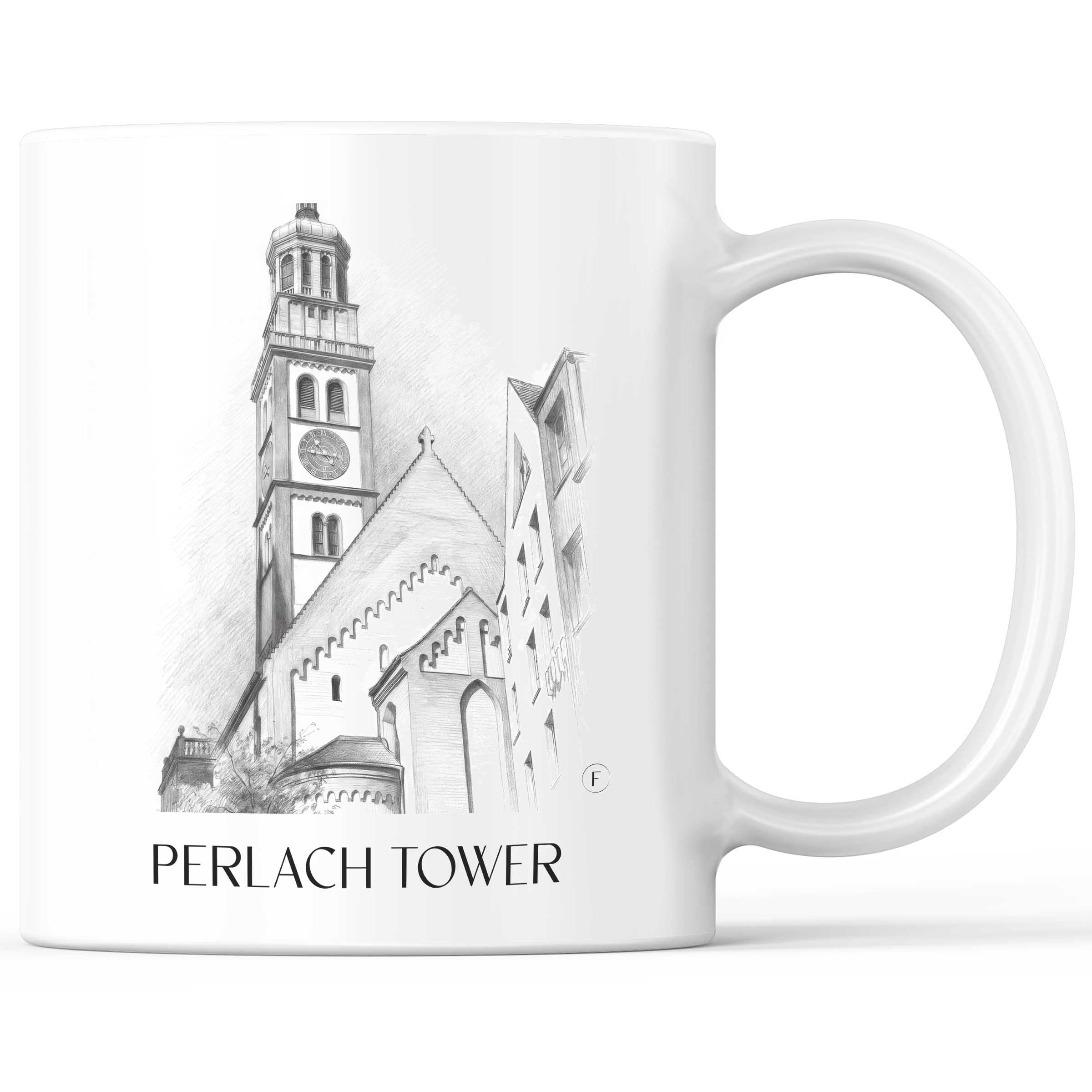 Perlachturm Kaffeebecher - Augsburg - Deutschland Becher - Kaffeetasse im Zeichnung Stil