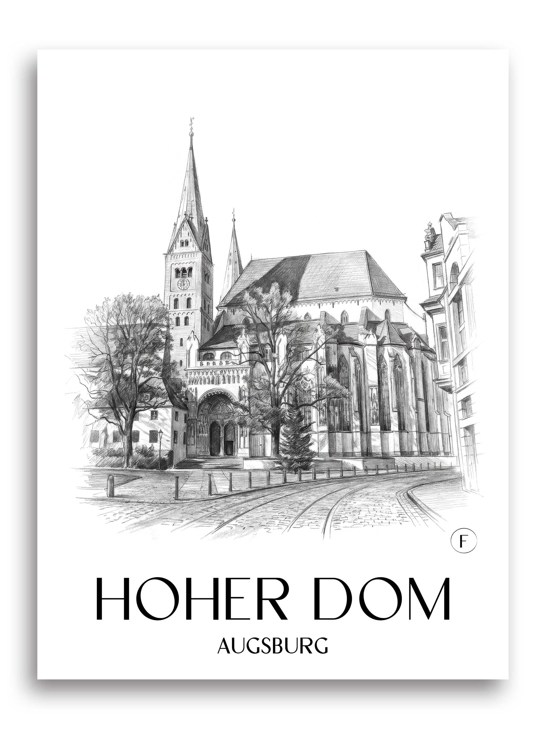 hoher-dom-augsburg-deutschland-poster-bleistift-zeichnung-drawing