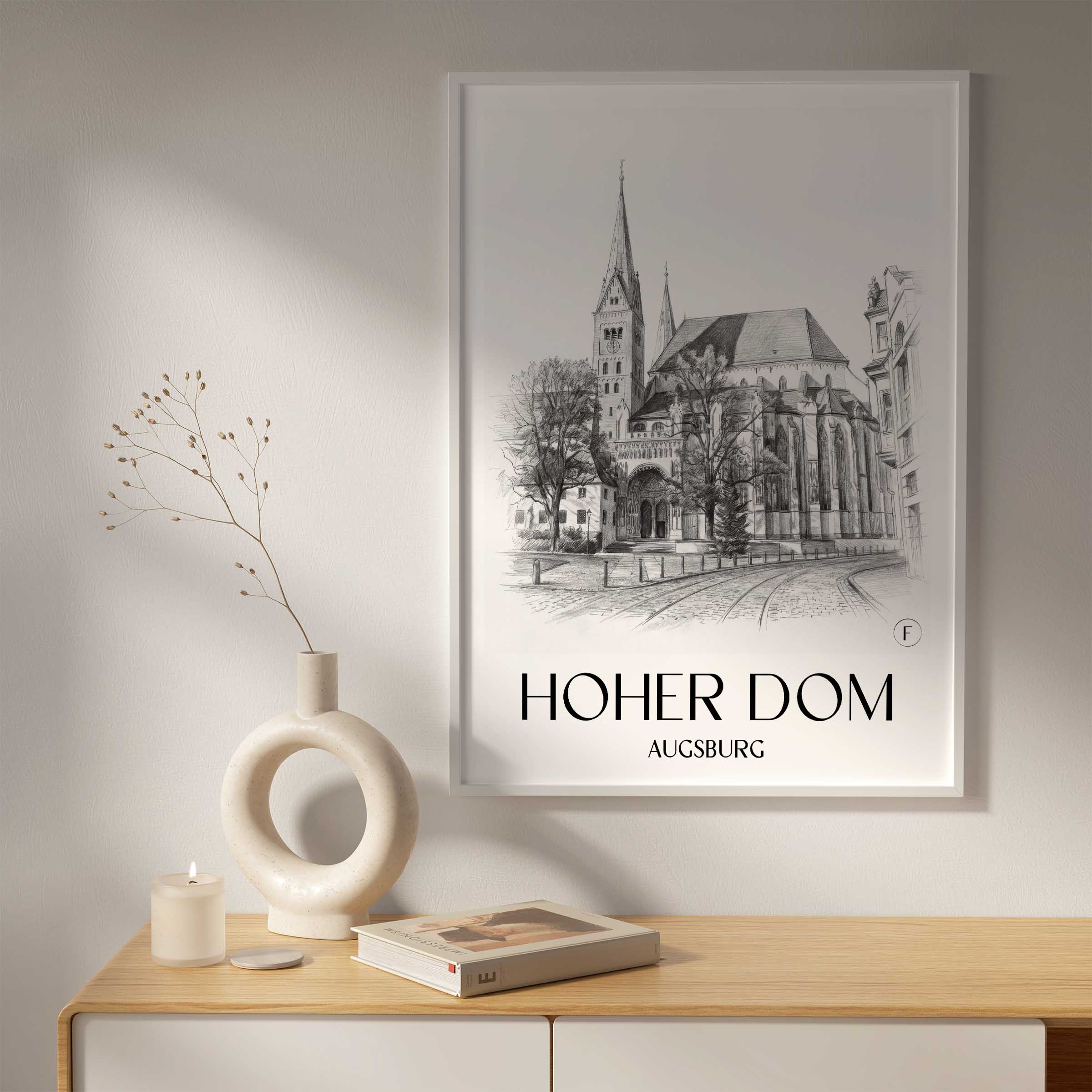 hoher-dom-augsburg-deutschland-poster-bleistift-zeichnung-drawing