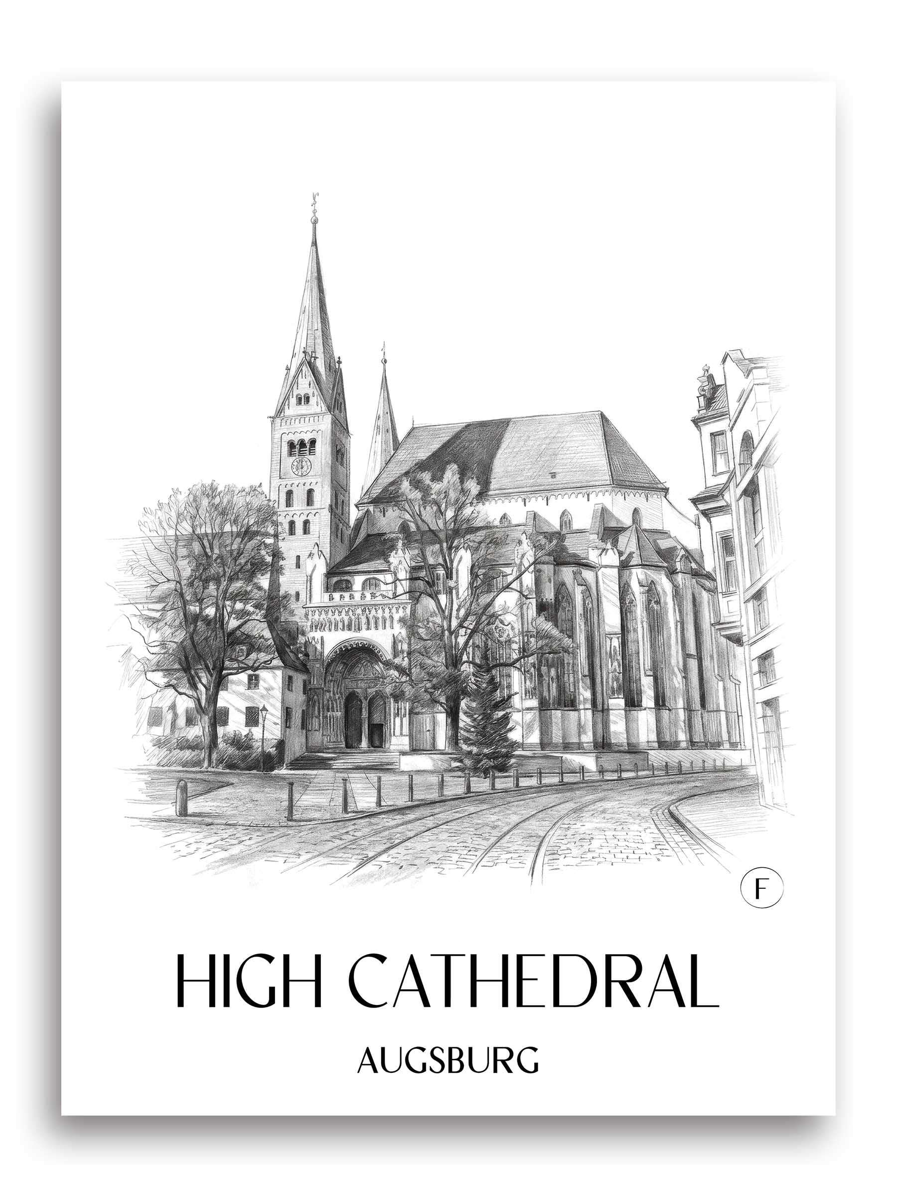 Hoher Dom Poster - Augsburg - Deutschland Kunstdruck - Zeichnung von A4 bis A1