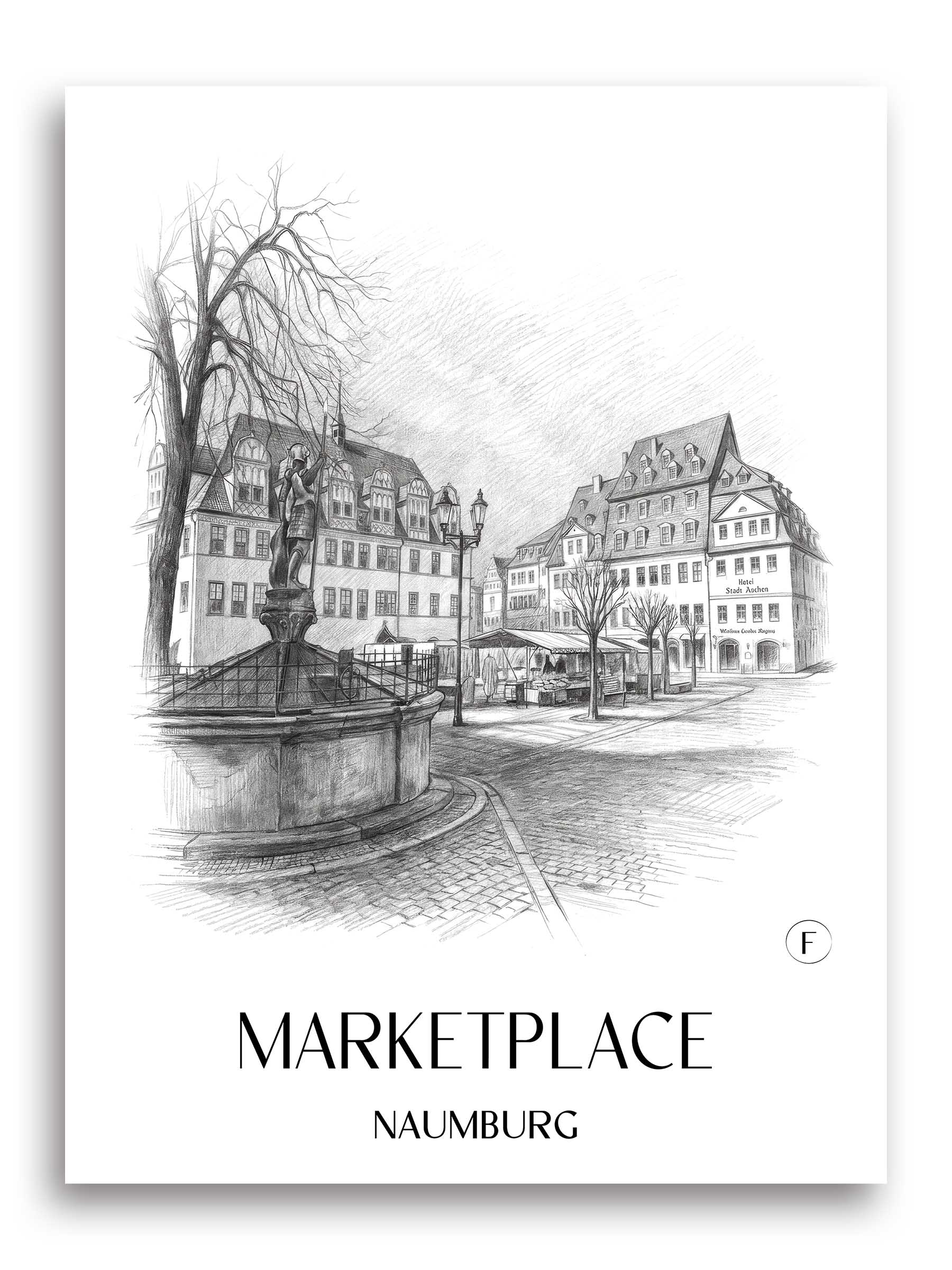 Marktplatz Poster - Naumburg - Deutschland Kunstdruck - Zeichnung von A4 bis A1
