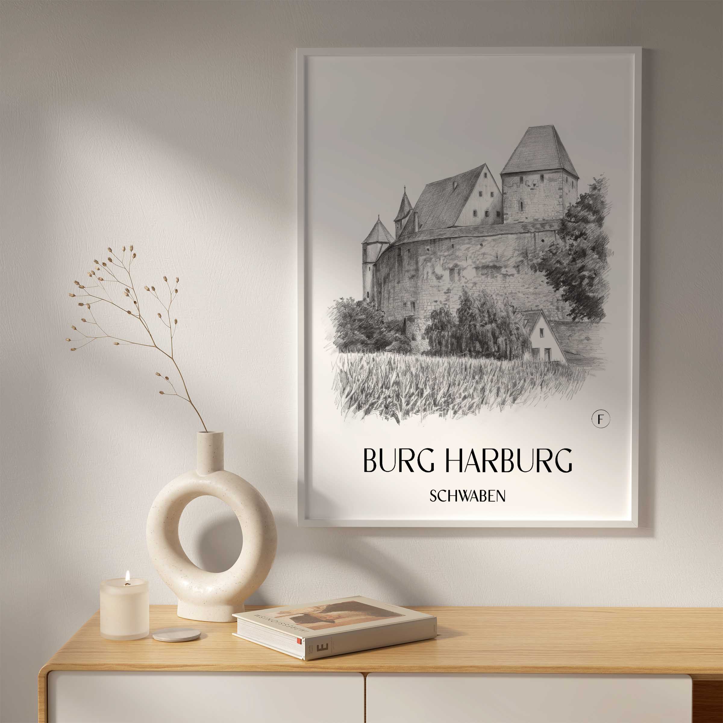 burg-harburg-schwaben-deutschland-poster-bleistift-zeichnung-drawing