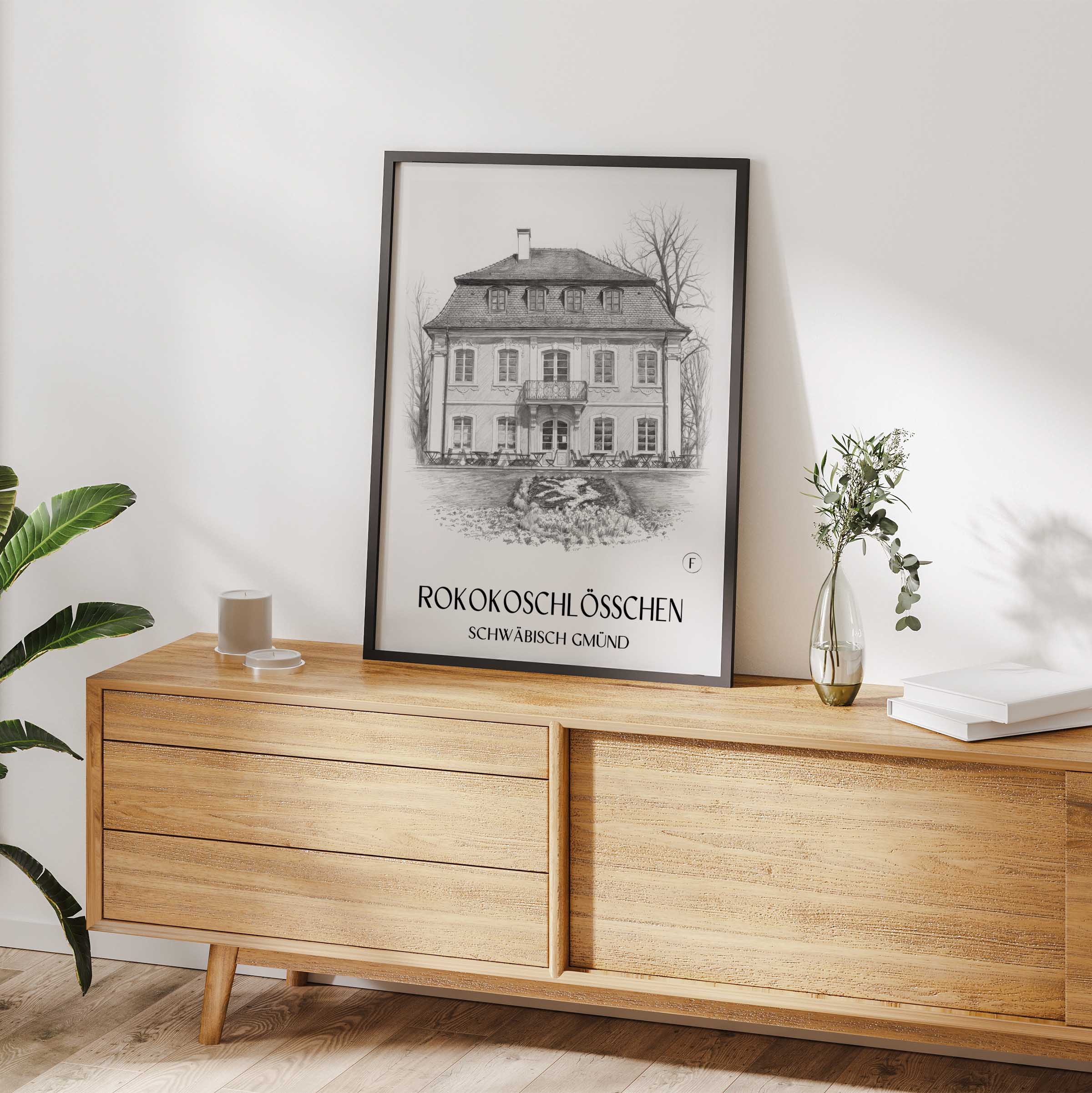 rokokoschlösschen-schwäbisch-gmünd-deutschland-poster-bleistift-zeichnung-drawing