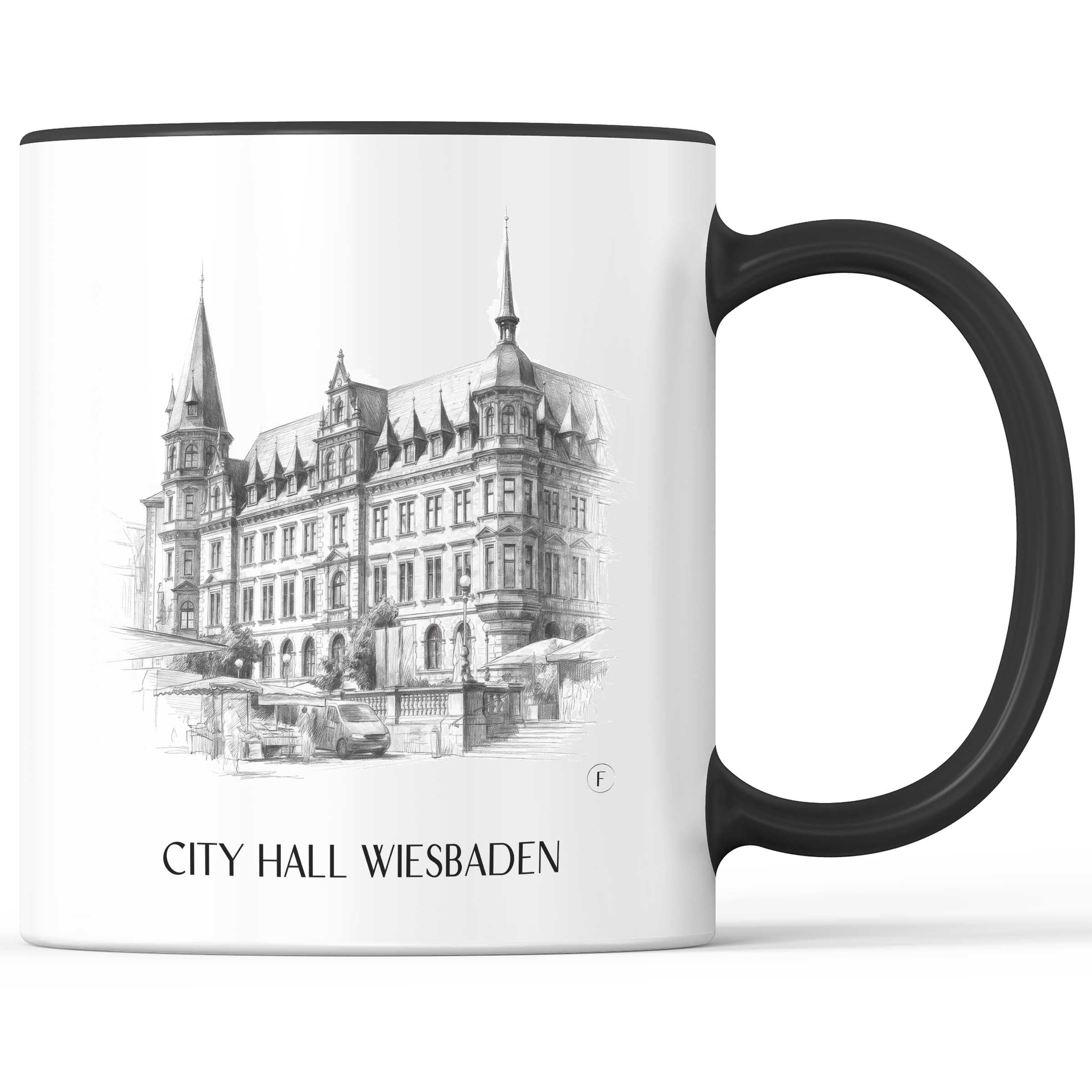 Rathaus Kaffeebecher - Wiesbaden - Deutschland Becher - Kaffeetasse im Zeichnung Stil