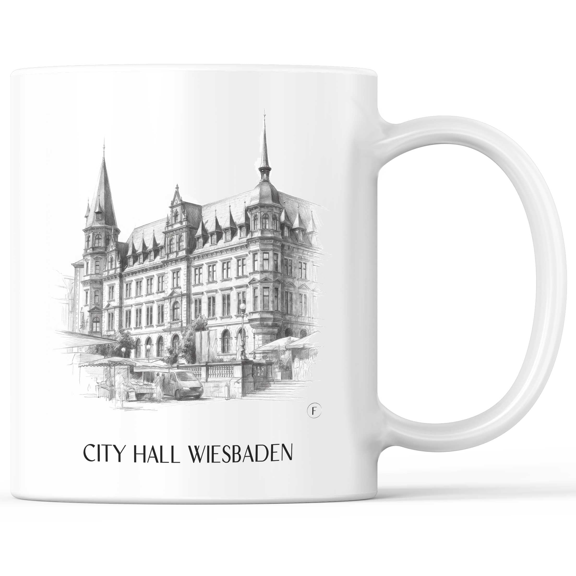 Rathaus Kaffeebecher - Wiesbaden - Deutschland Becher - Kaffeetasse im Zeichnung Stil