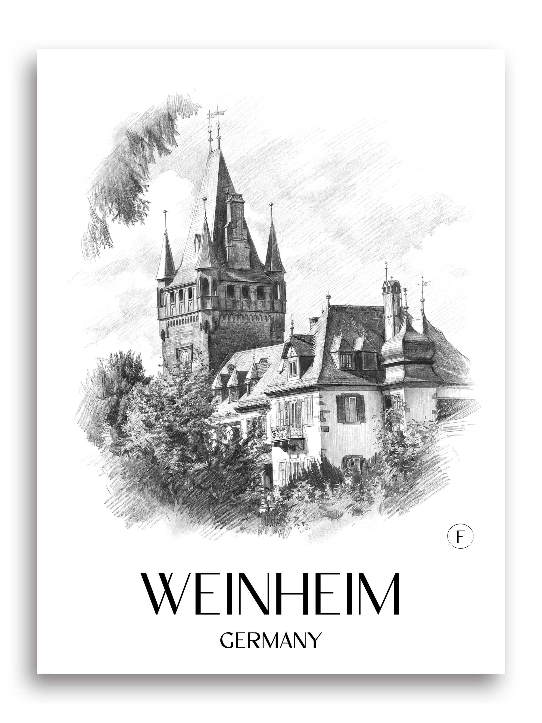 Weinheim Poster - Odenwald - Deutschland Kunstdruck - Zeichnung von A4 bis A1