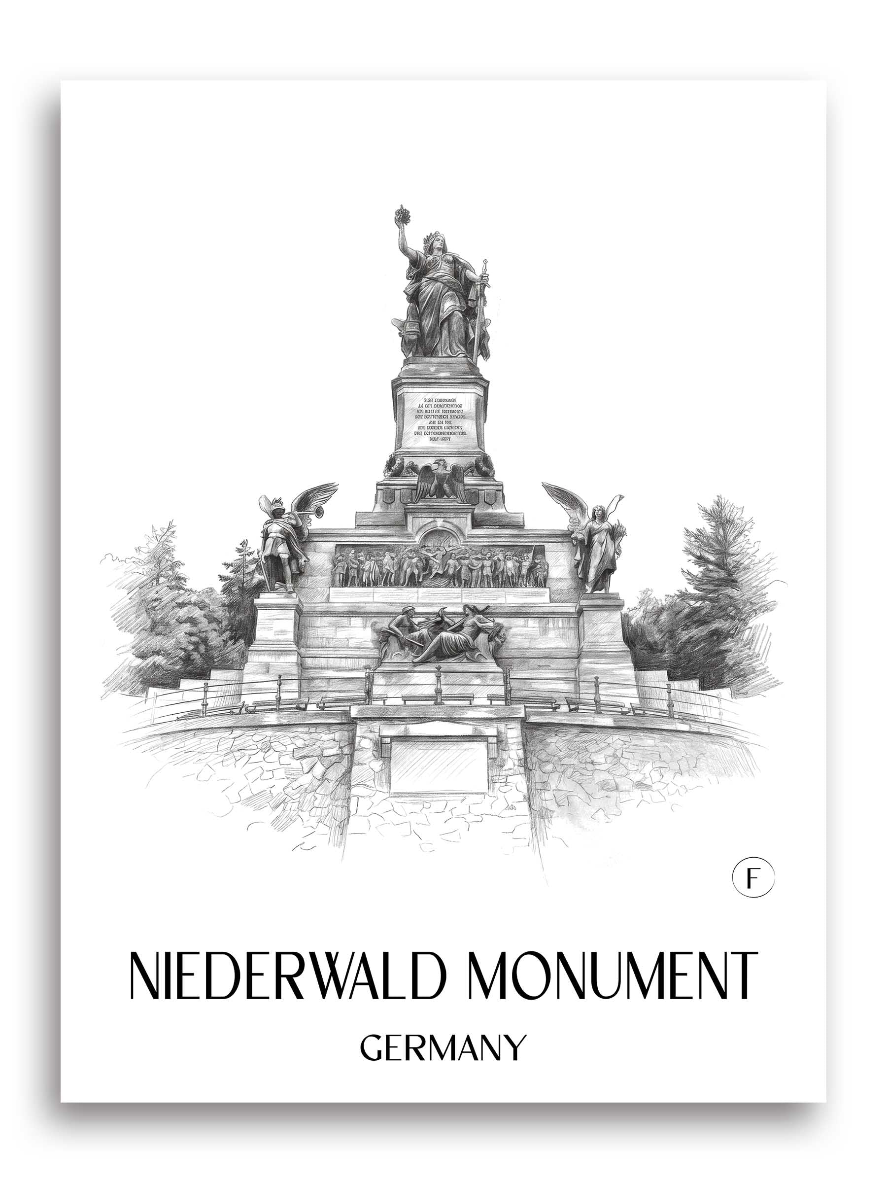 Niederwalddenkmal Poster - Rheingau - Deutschland Kunstdruck - Zeichnung von A4 bis A1