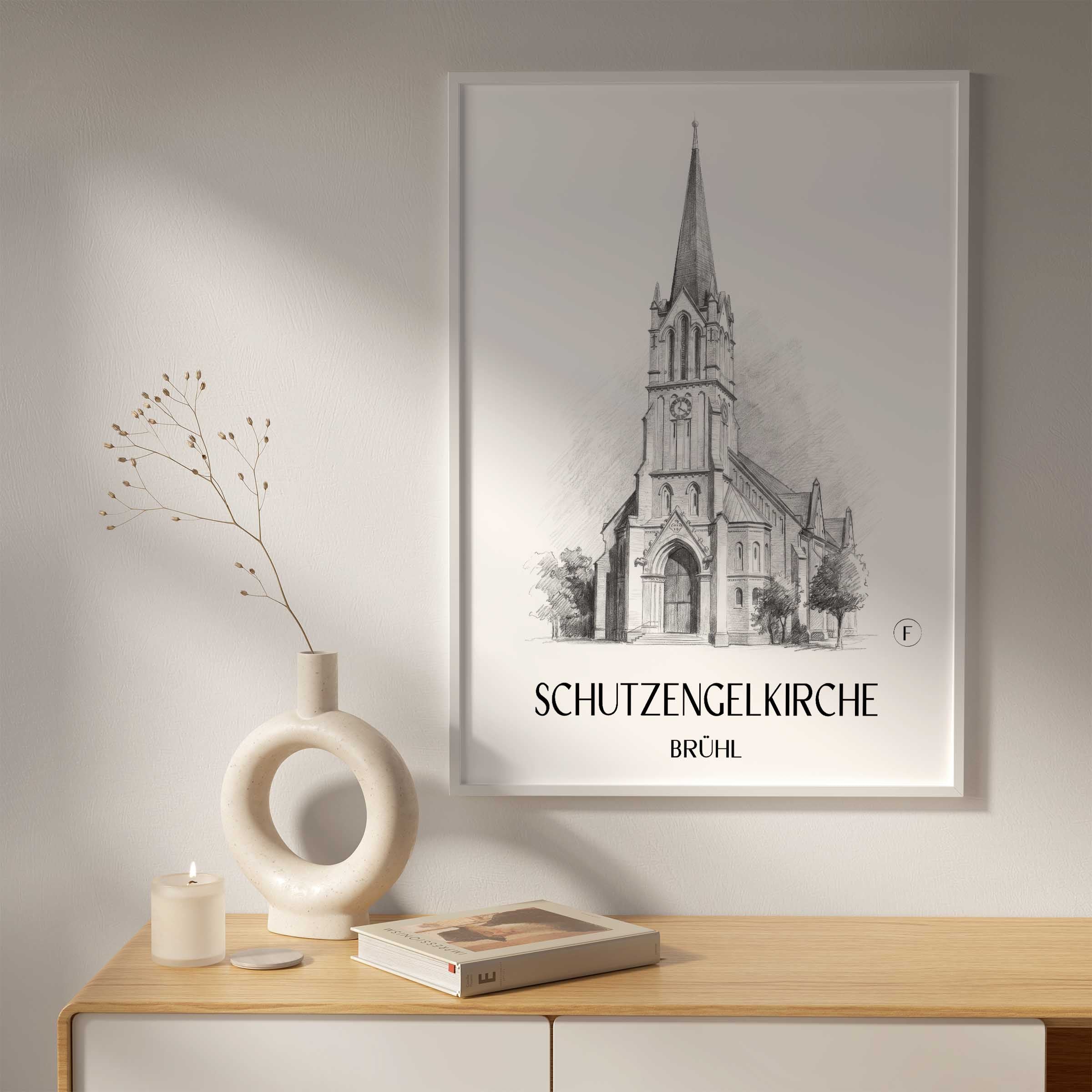 schutzengelkirche-brühl-deutschland-poster-bleistift-zeichnung-drawing
