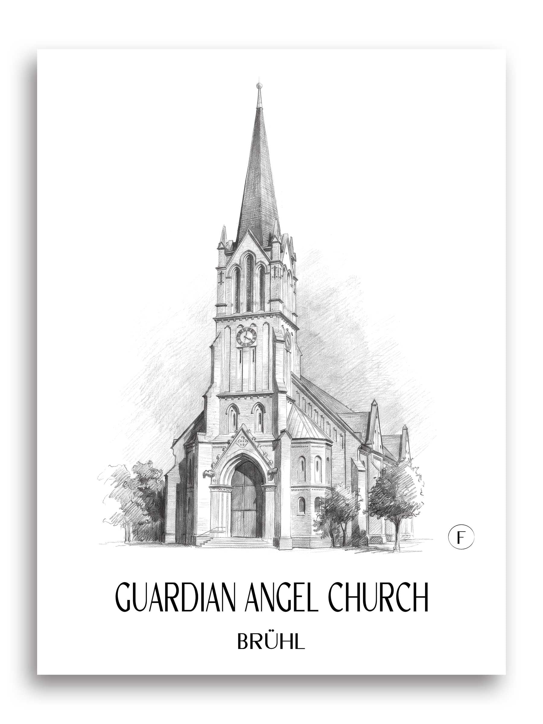 Schutzengelkirche Poster - Brühl - Deutschland Kunstdruck - Zeichnung von A4 bis A1