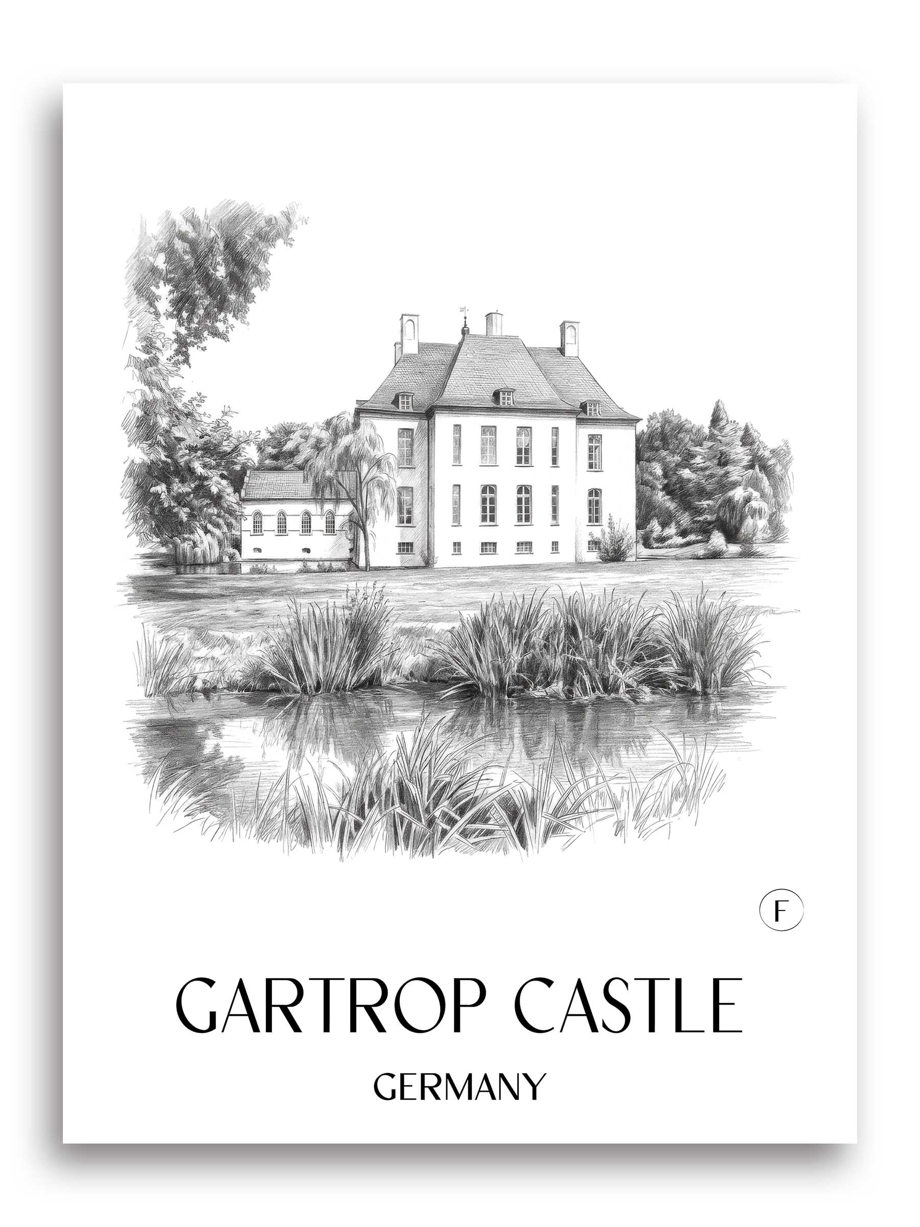 Schloss Gartrop Poster - Niederrhein - Deutschland Kunstdruck - Zeichnung von A4 bis A1