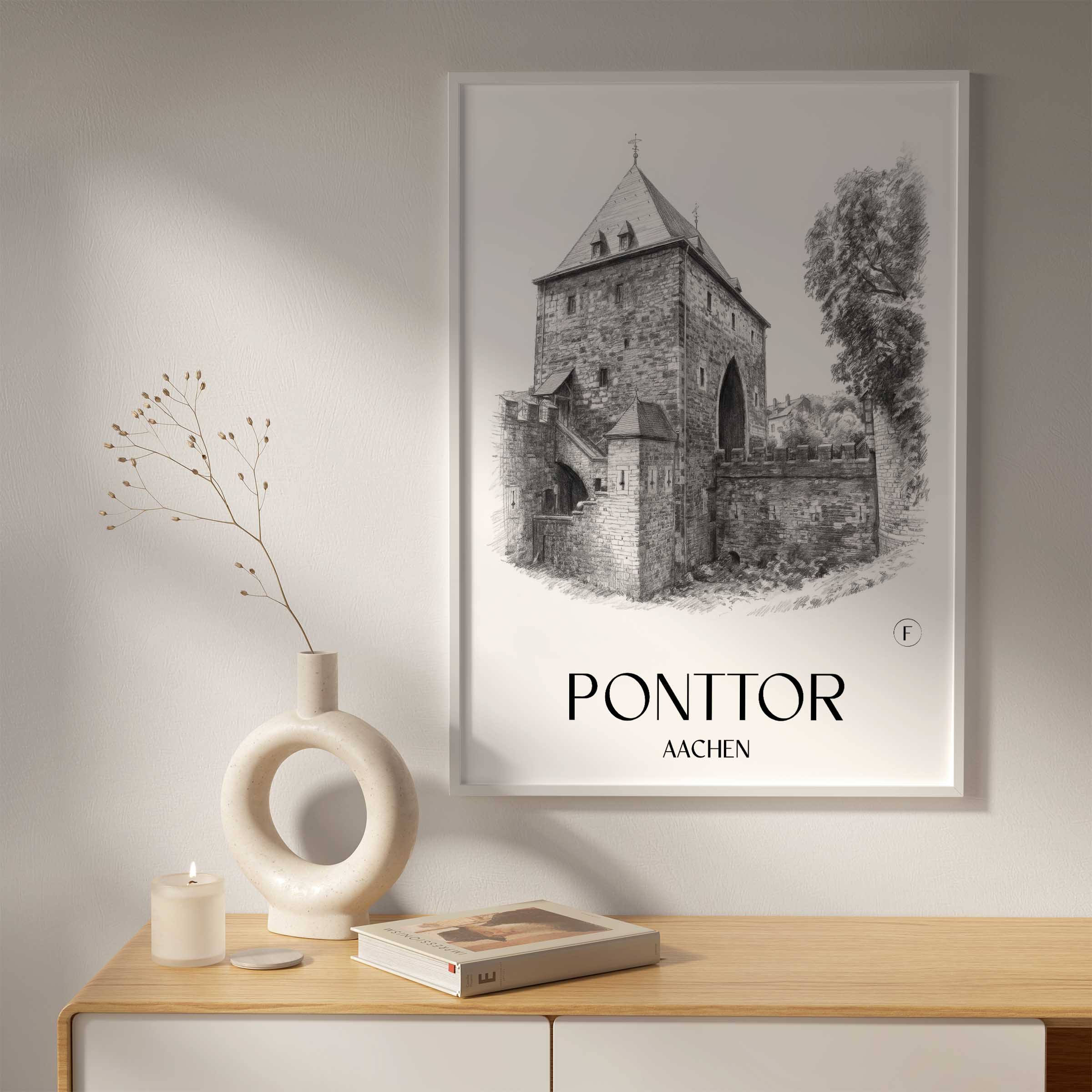 ponttor-aachen-deutschland-poster-bleistift-zeichnung-drawing