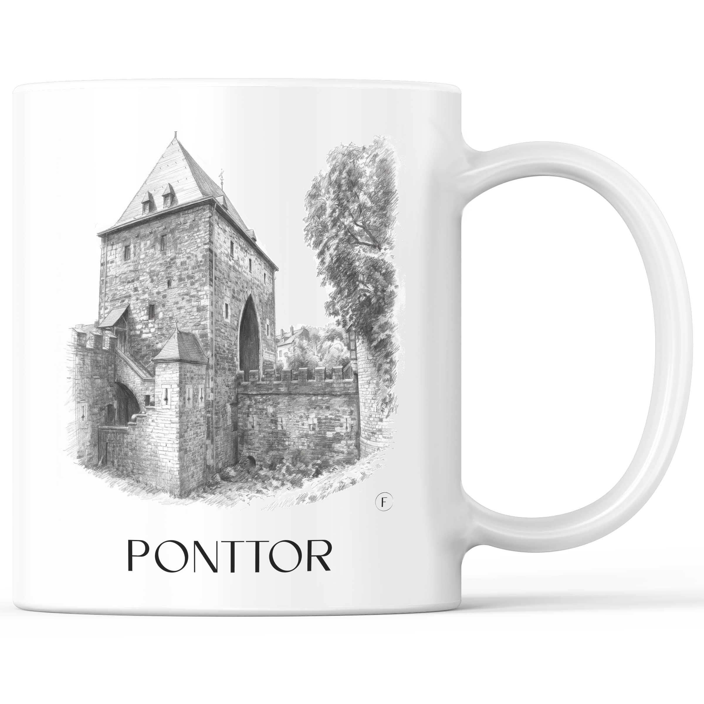 Ponttor Kaffeebecher - Aachen - Deutschland Becher - Kaffeetasse im Zeichnung Stil