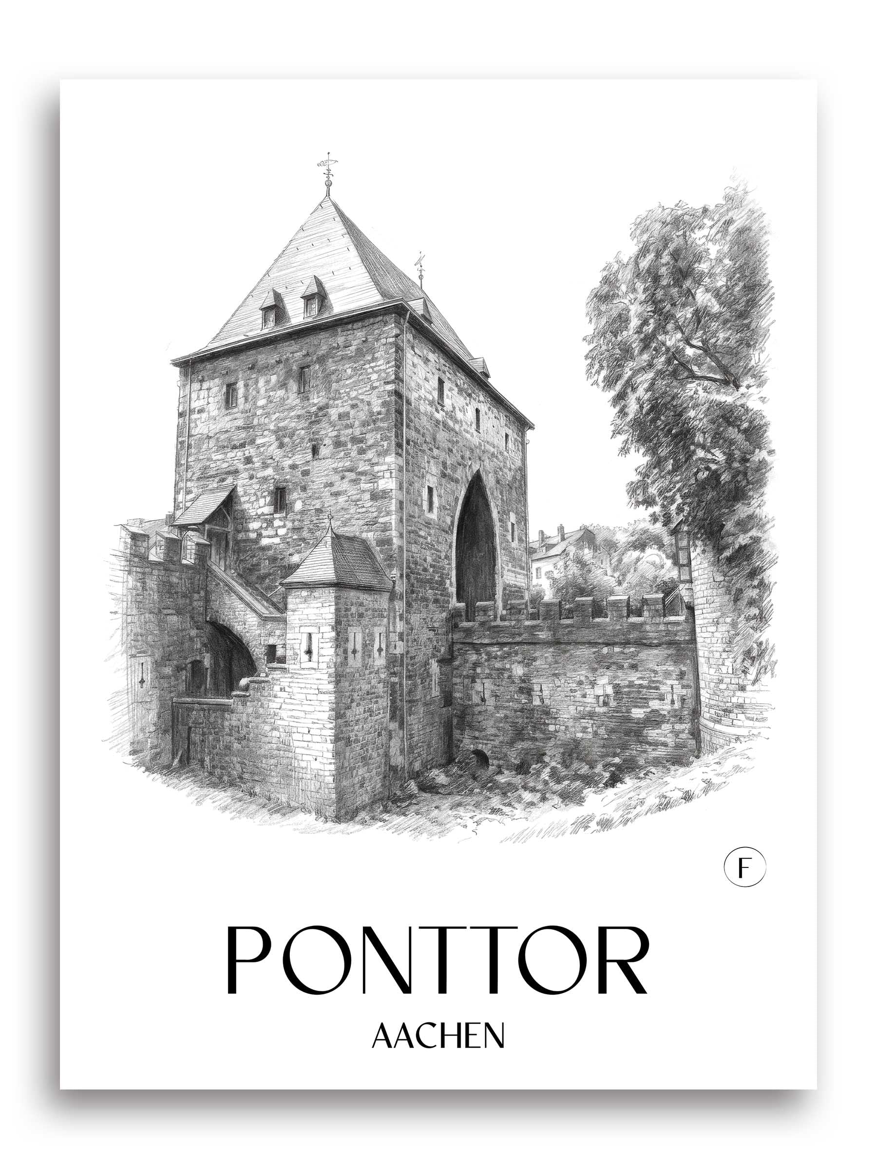 Ponttor Poster - Aachen - Deutschland Kunstdruck - Zeichnung von A4 bis A1