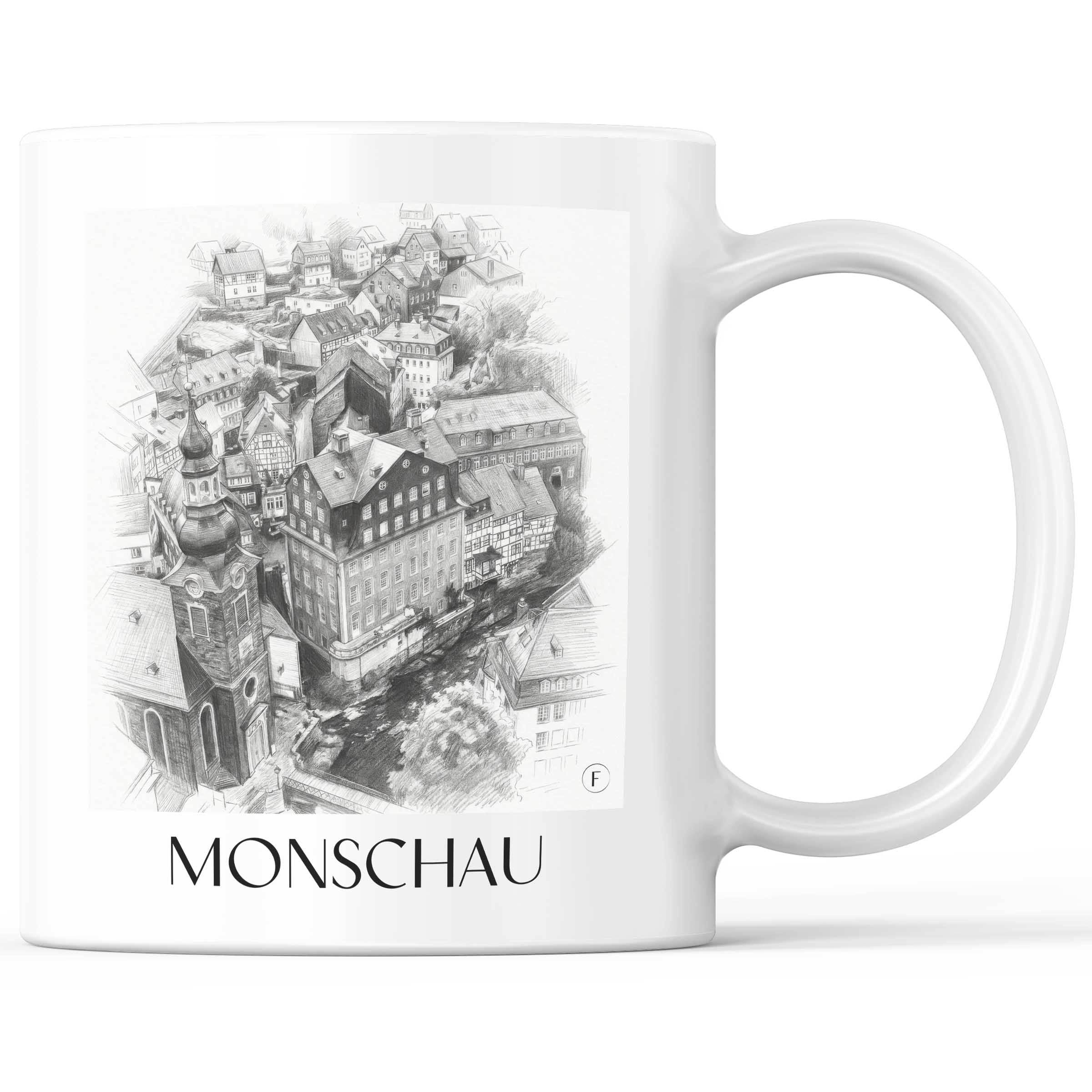 Monschau Kaffeebecher - Rureifel - Deutschland Becher - Kaffeetasse im Zeichnung Stil
