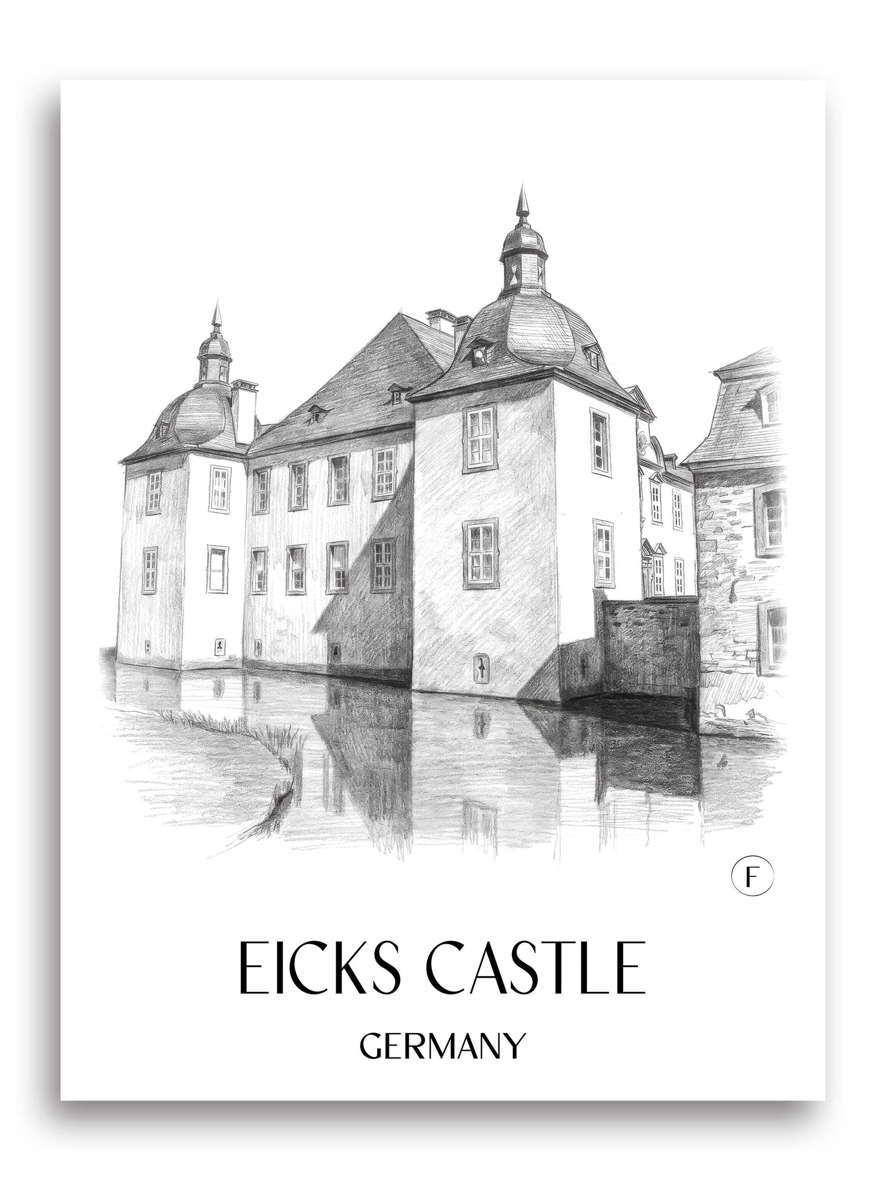 Schloss Eicks Poster - Eifel - Deutschland Kunstdruck - Zeichnung von A4 bis A1