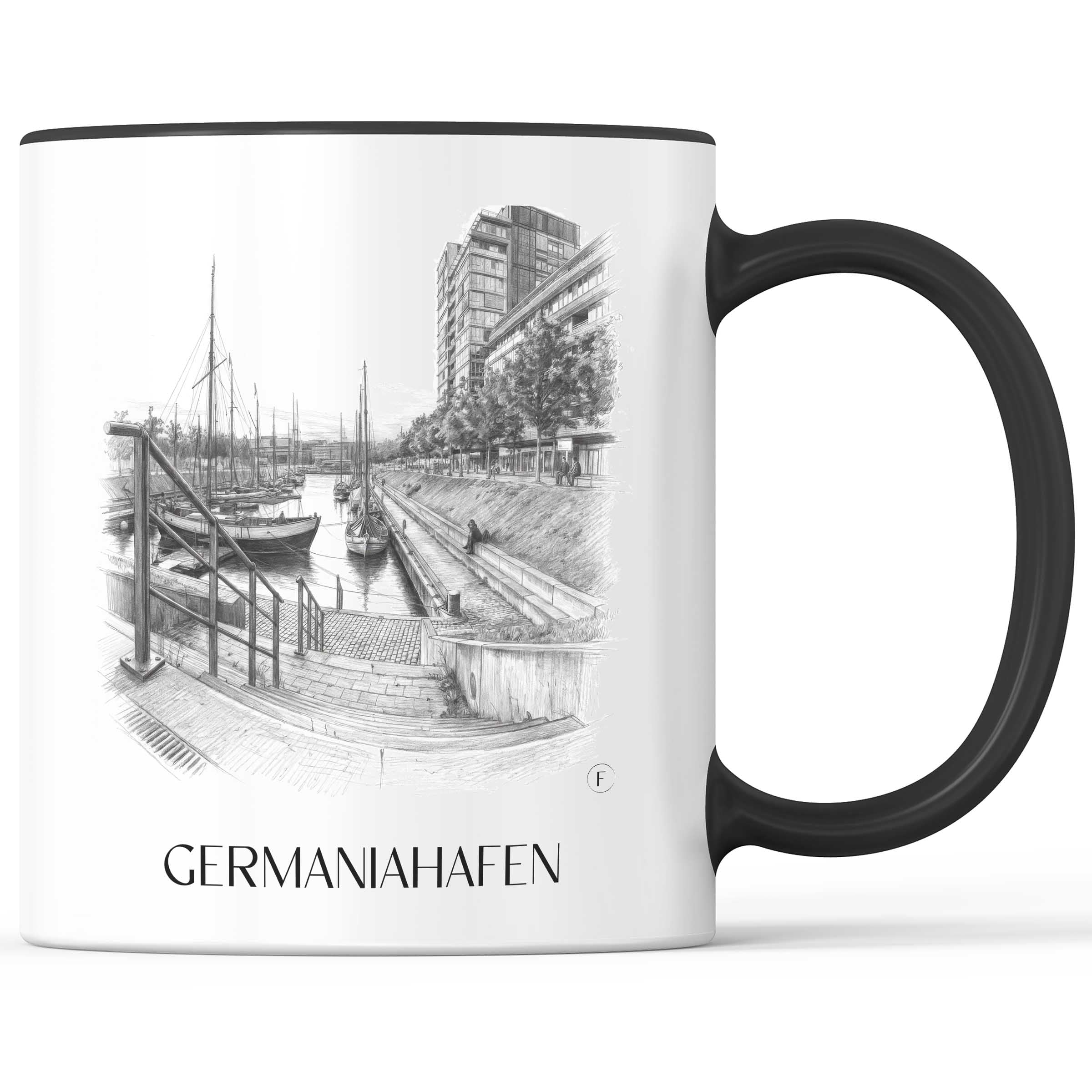 Germaniahafen Kaffeebecher - Kiel - Deutschland Becher - Kaffeetasse im Zeichnung Stil