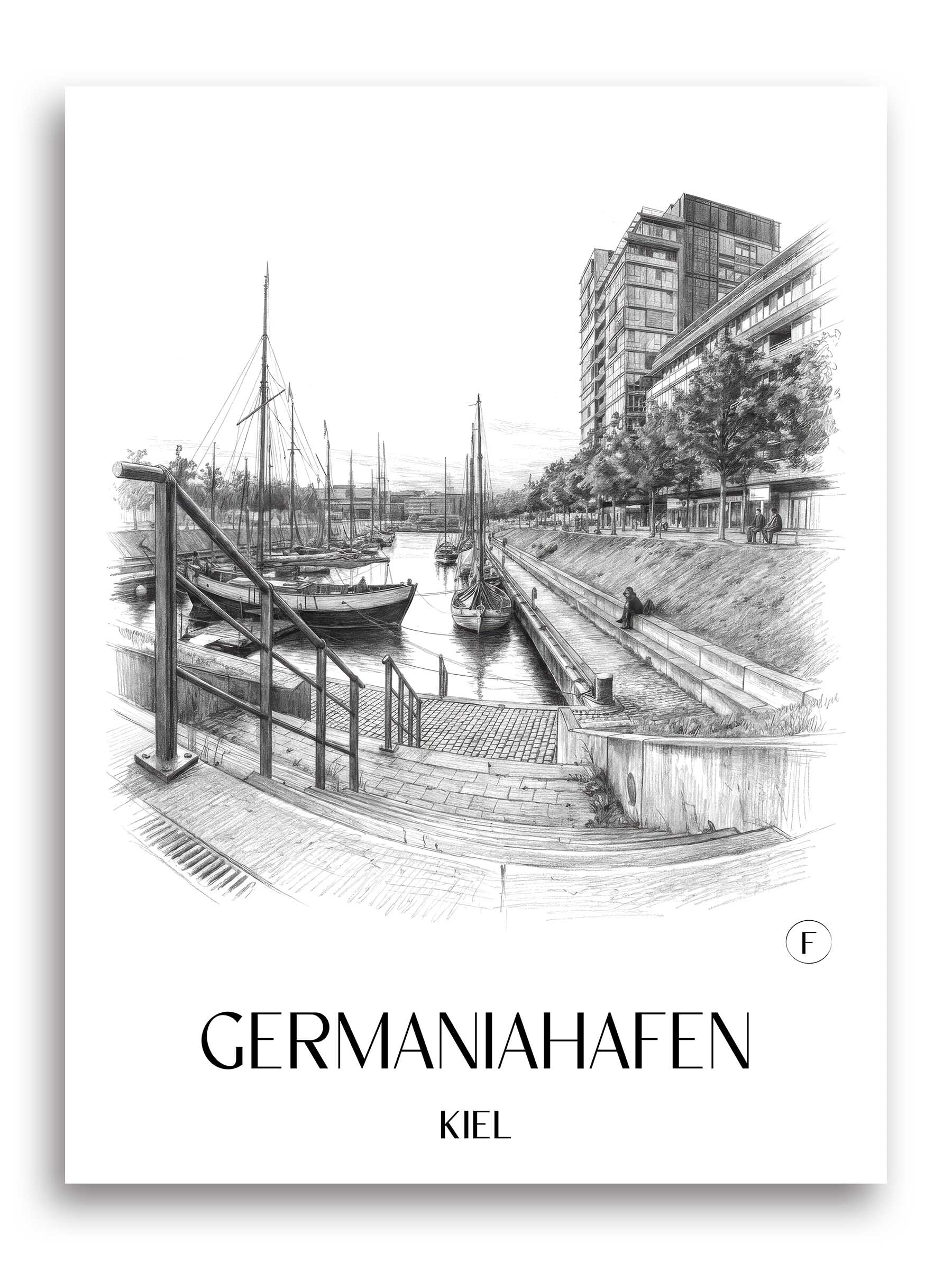 Germaniahafen Poster - Kiel - Deutschland Kunstdruck - Zeichnung von A4 bis A1