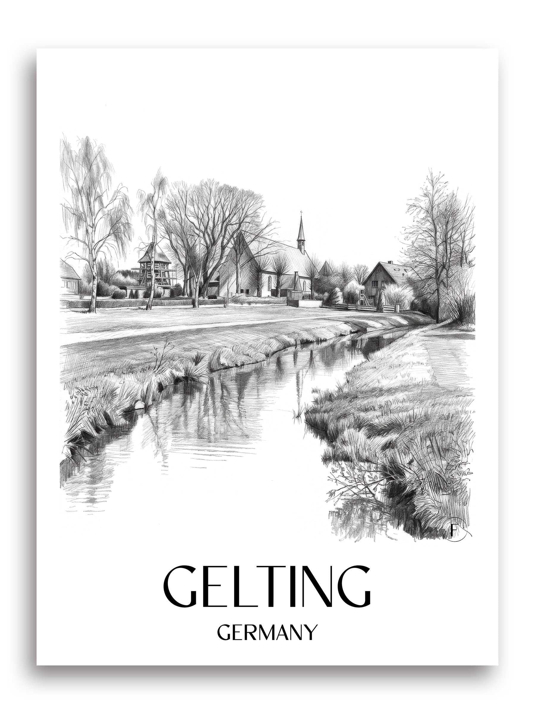 Gelting Poster - Schleswig - Deutschland Kunstdruck - Zeichnung von A4 bis A1