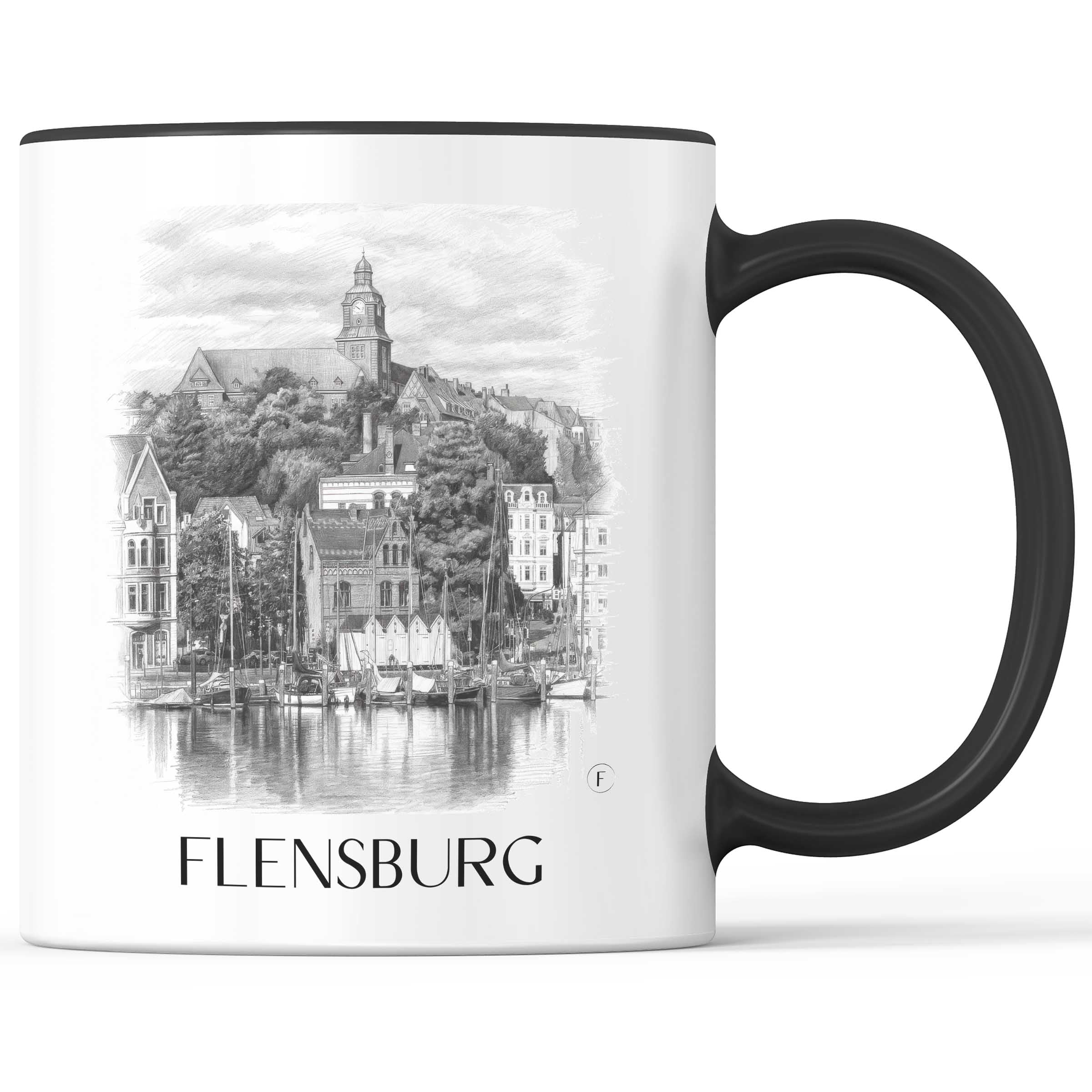 Flensburg Kaffeebecher - Schleswig - Deutschland Becher - Kaffeetasse im Zeichnung Stil