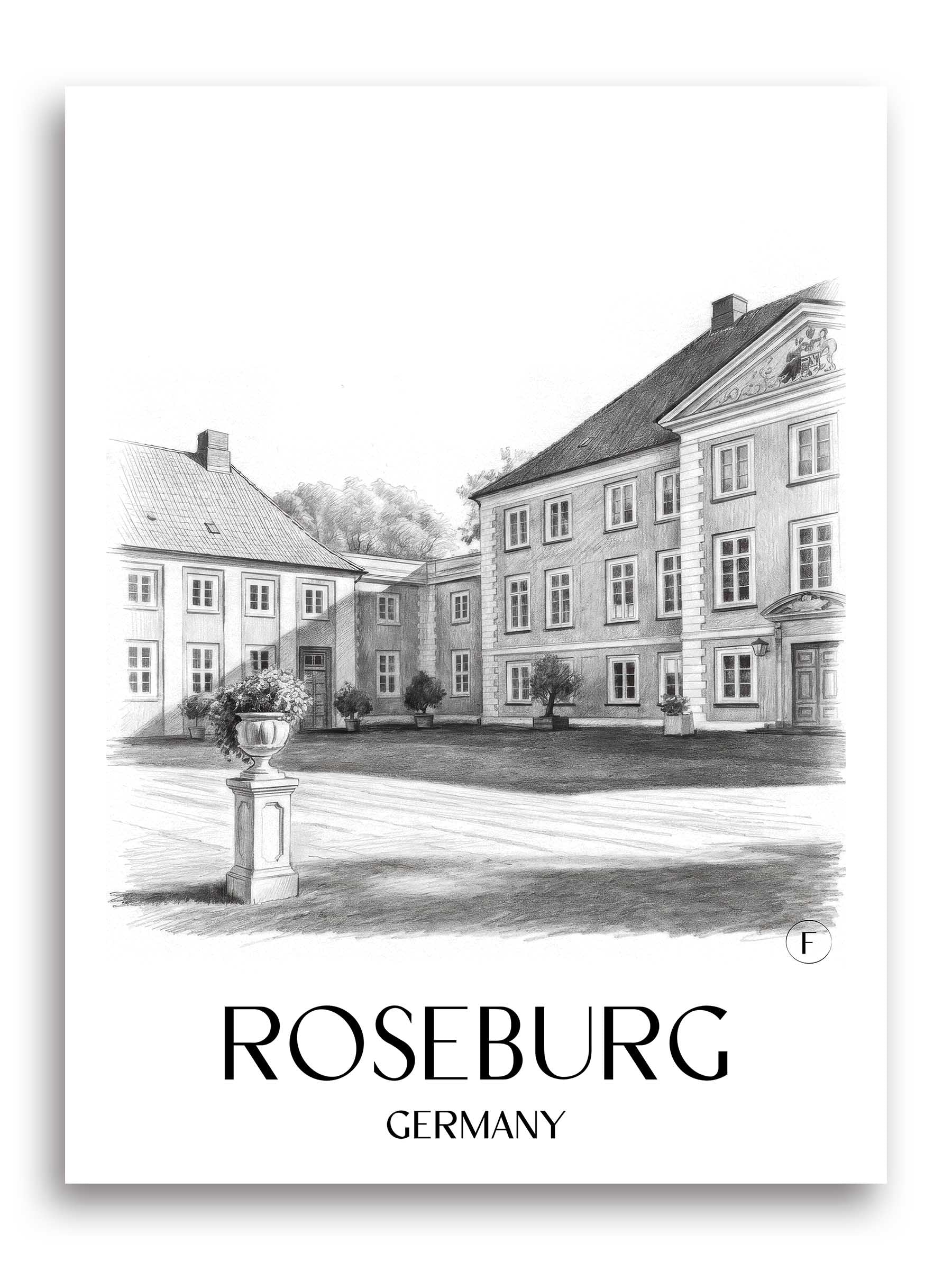 Roseburg Poster - Schleswig-Holstein - Deutschland Kunstdruck - Zeichnung von A4 bis A1
