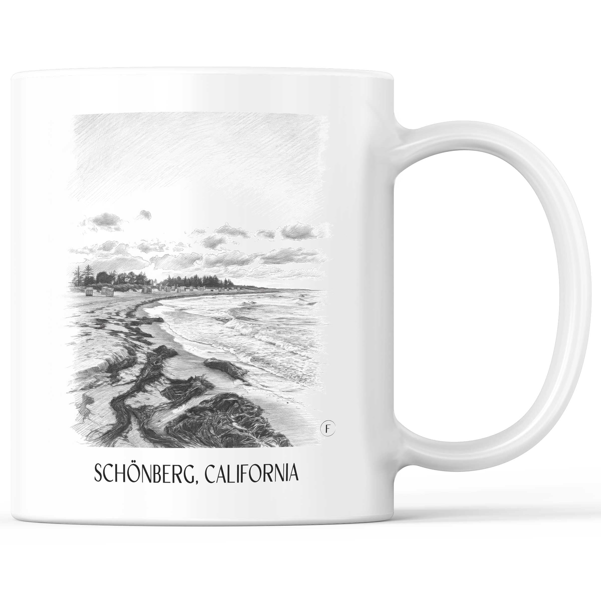 Schönberg-Kalifornien Kaffeebecher - Schleswig-Holstein - Deutschland Becher - Kaffeetasse im Zeichnung Stil