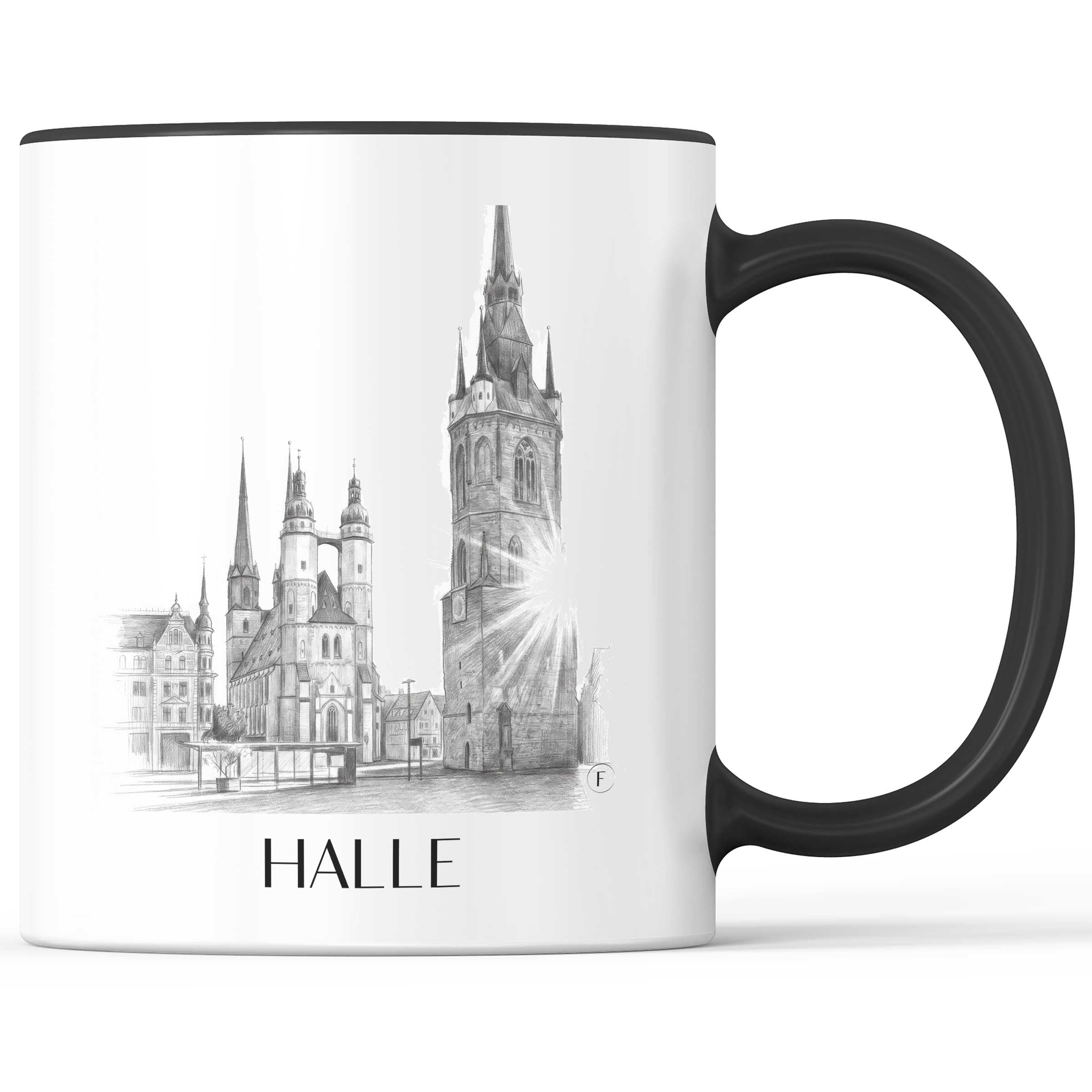 Halle Kaffeebecher - Sachsen-Anhalt - Deutschland Becher - Kaffeetasse im Zeichnung Stil