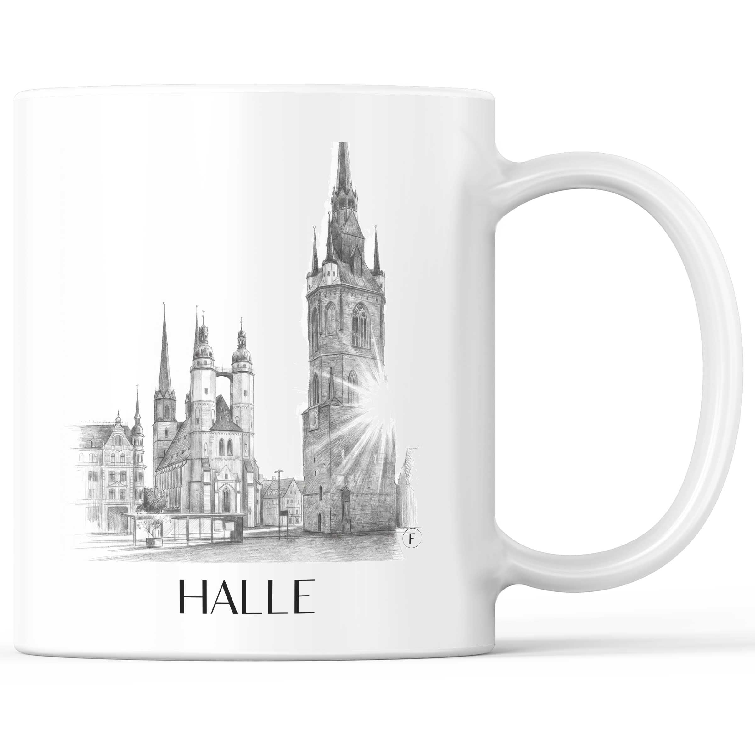 Halle Kaffeebecher - Sachsen-Anhalt - Deutschland Becher - Kaffeetasse im Zeichnung Stil