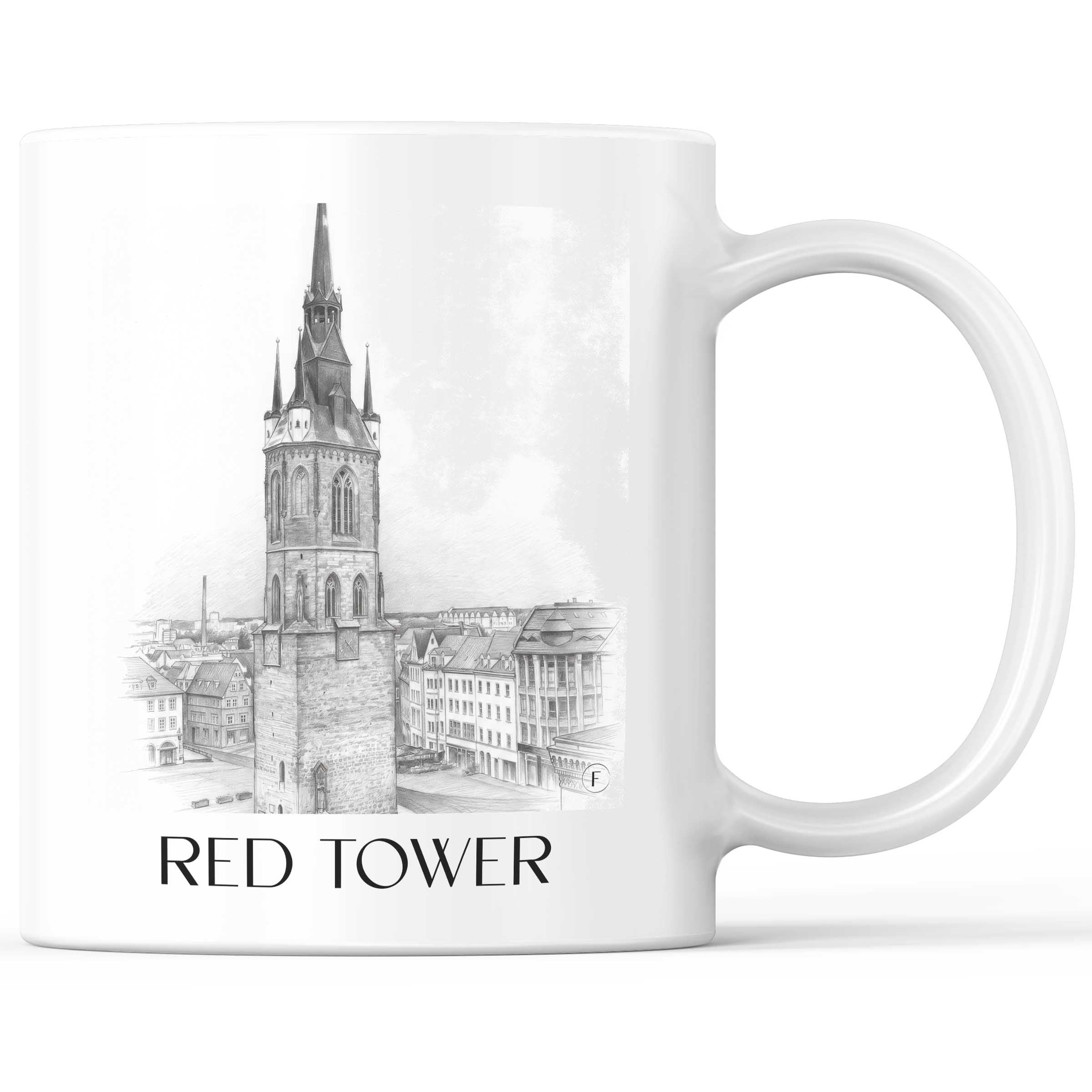Roter Turm Kaffeebecher - Halle - Deutschland Becher - Kaffeetasse im Zeichnung Stil
