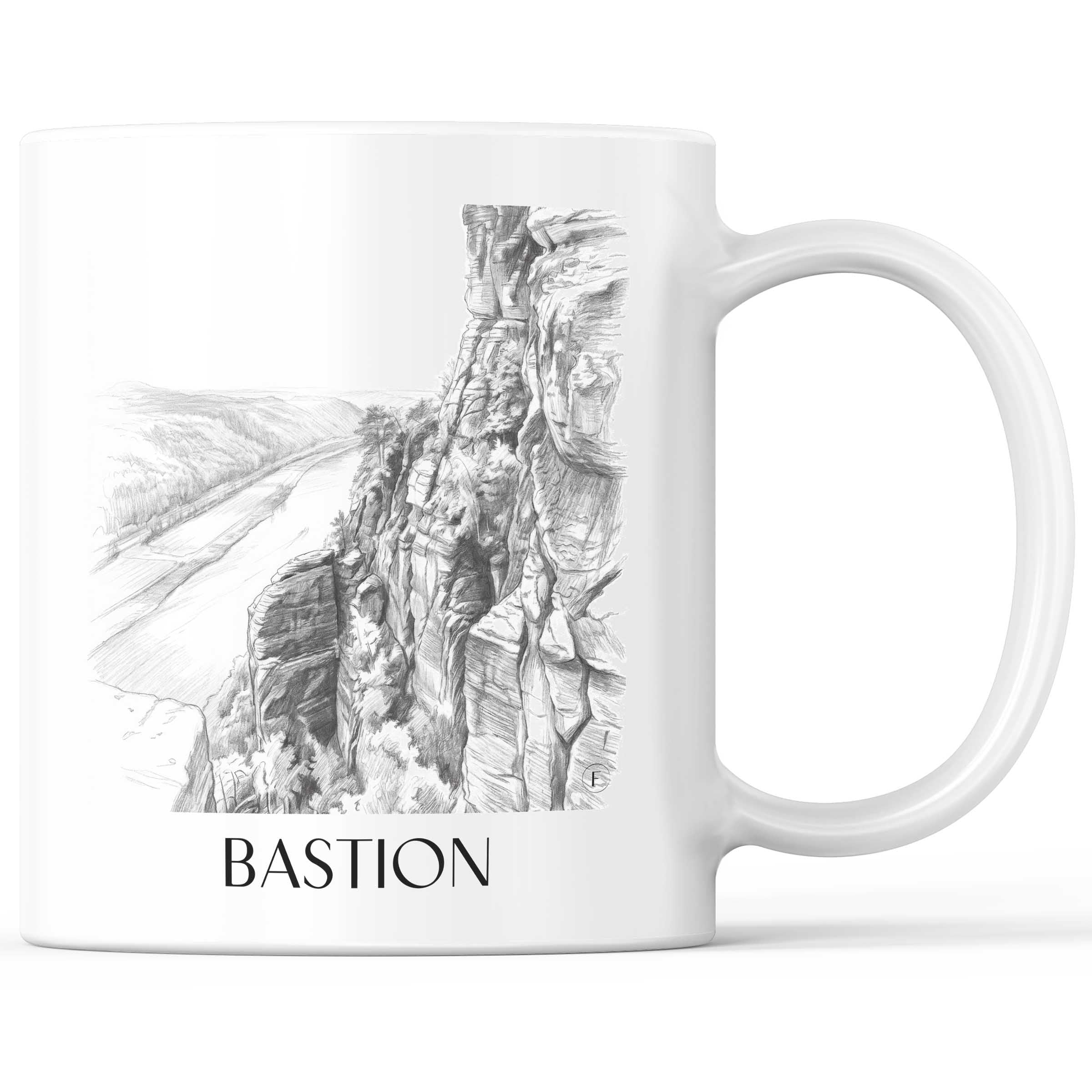 Bastei Kaffeebecher - Sächsische Schweiz - Deutschland Becher - Kaffeetasse im Zeichnung Stil