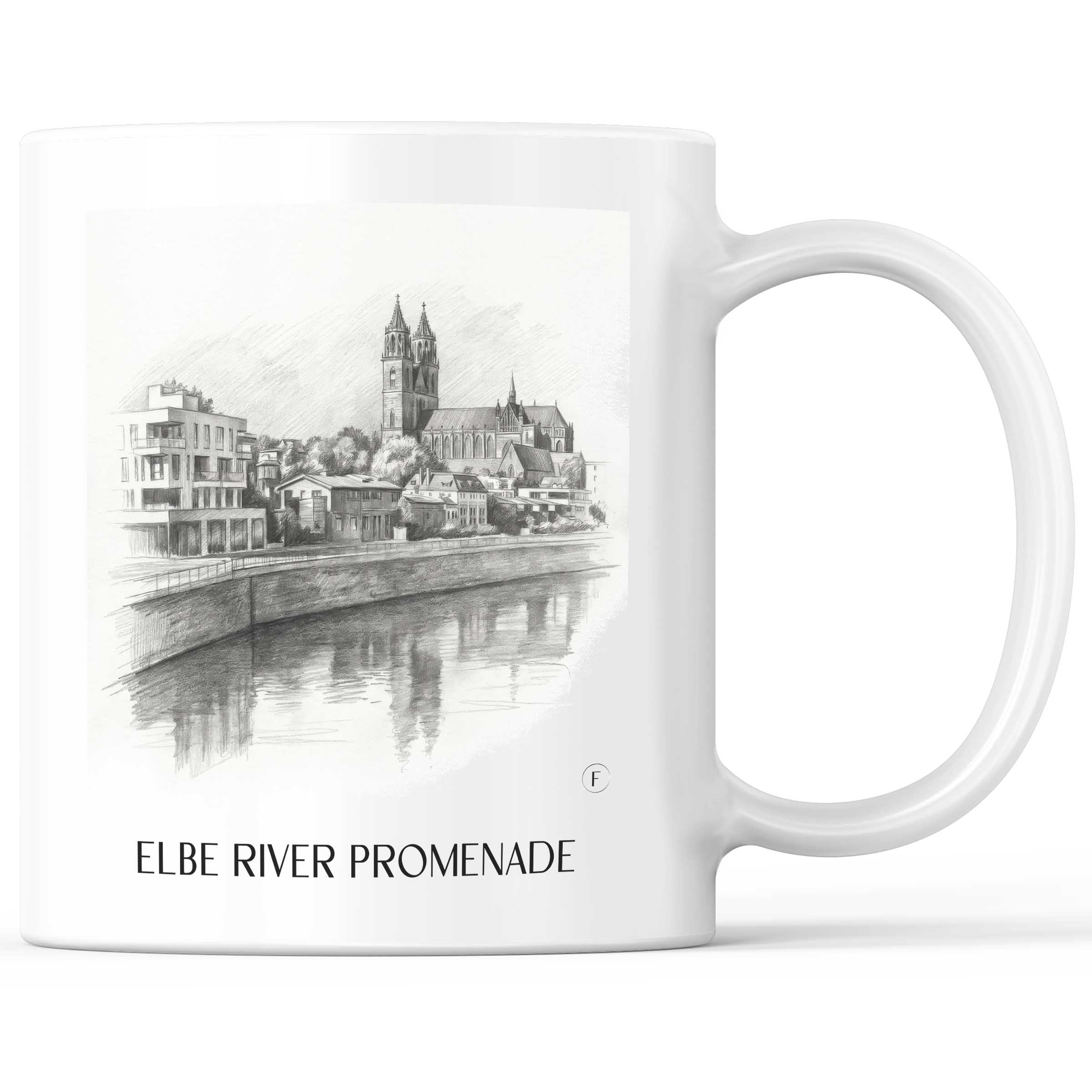Elbuferpromenade Kaffeebecher - Magdeburg - Deutschland Becher - Kaffeetasse im Zeichnung Stil