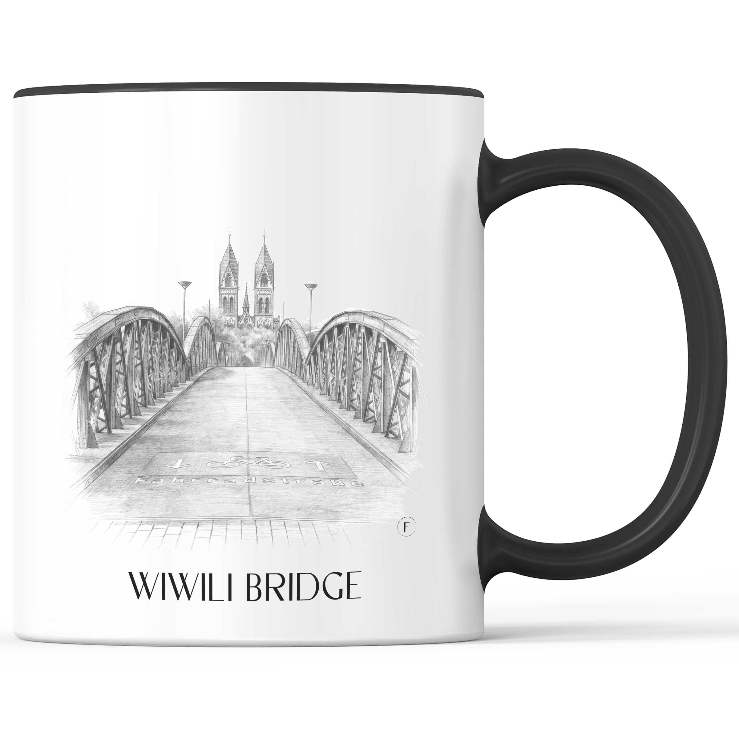 Wiwili Brücke Kaffeebecher - Freiburg - Deutschland Becher - Kaffeetasse im Zeichnung Stil