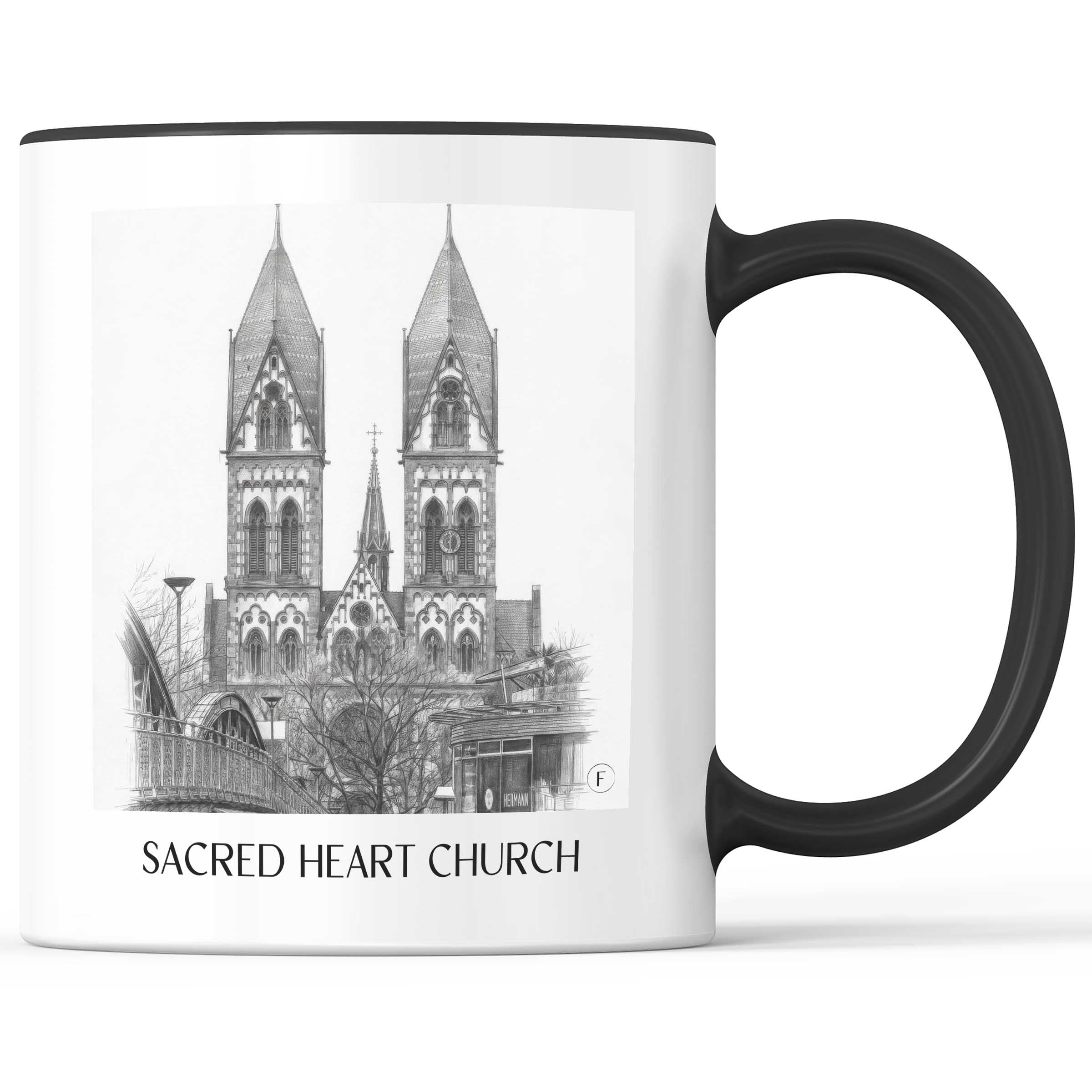 Herz-Jesu Kirche Kaffeebecher - Freiburg - Deutschland Becher - Kaffeetasse im Zeichnung Stil