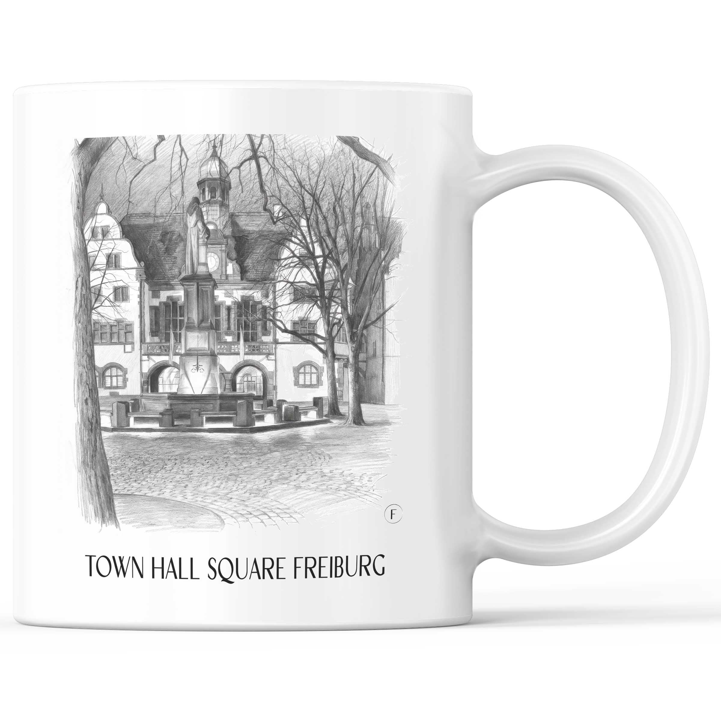 Rathausplatz Kaffeebecher - Freiburg - Deutschland Becher - Kaffeetasse im Zeichnung Stil