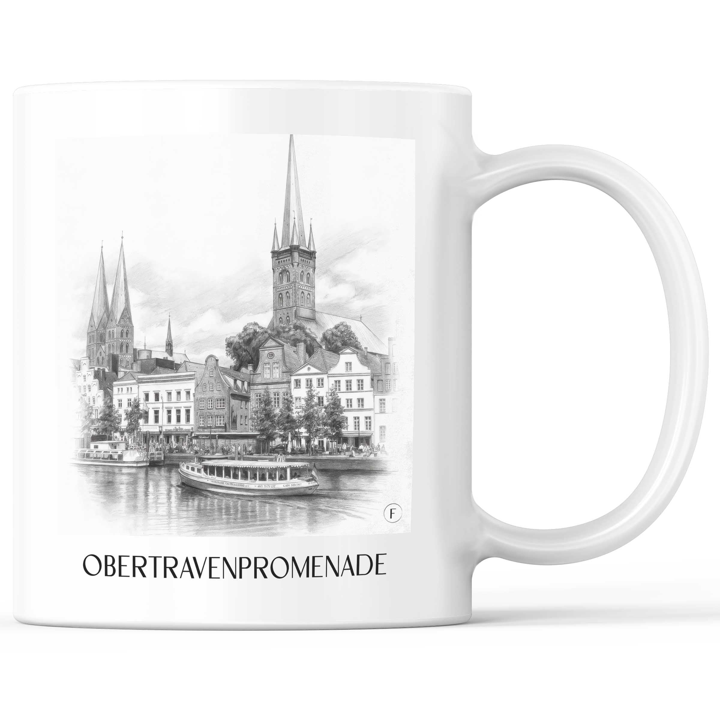 Obertravenpromenade Kaffeebecher - Lübeck - Deutschland Becher - Kaffeetasse im Zeichnung Stil