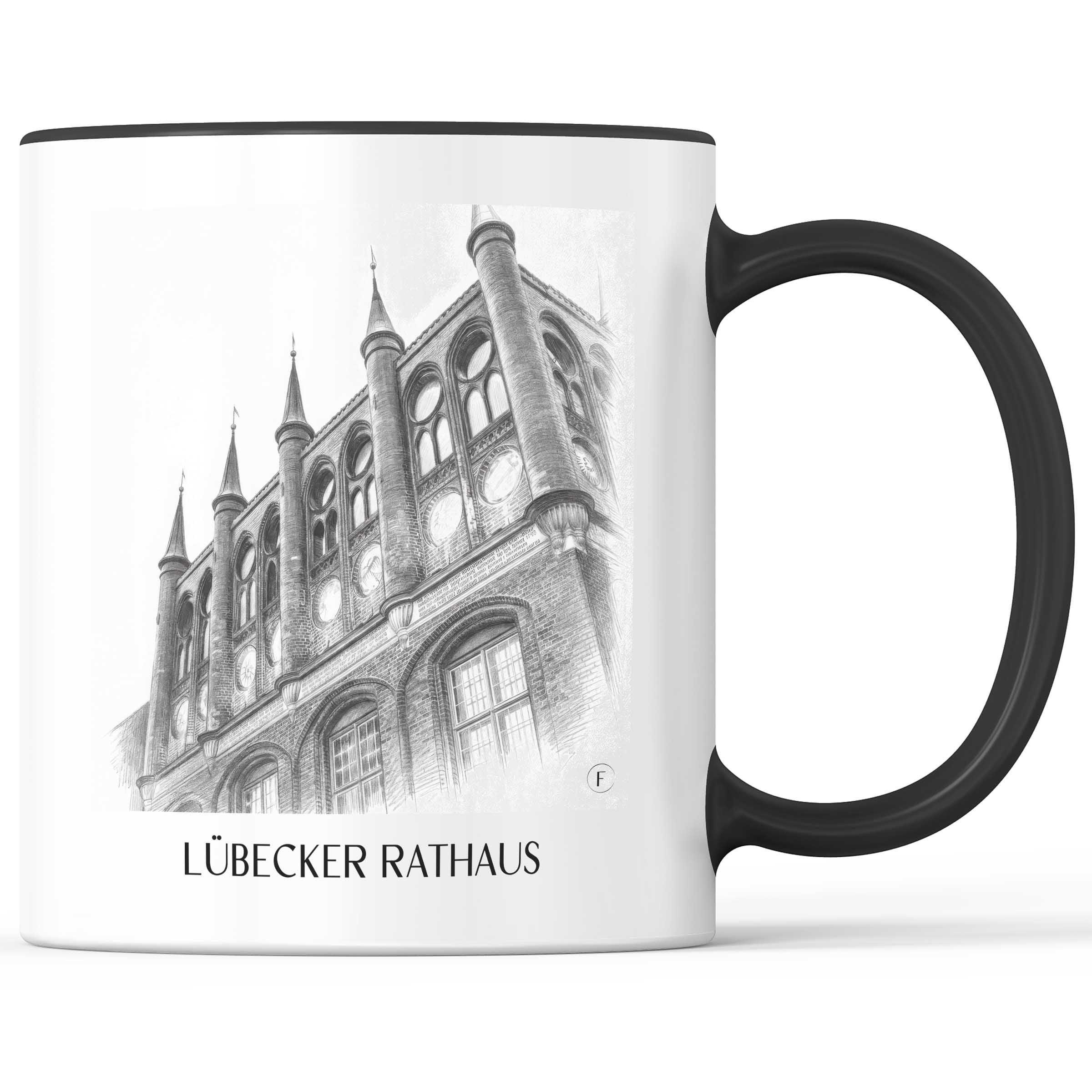 rathaus-lübeck-deutschland-kaffeebecher-bleistift-zeichnung-drawing