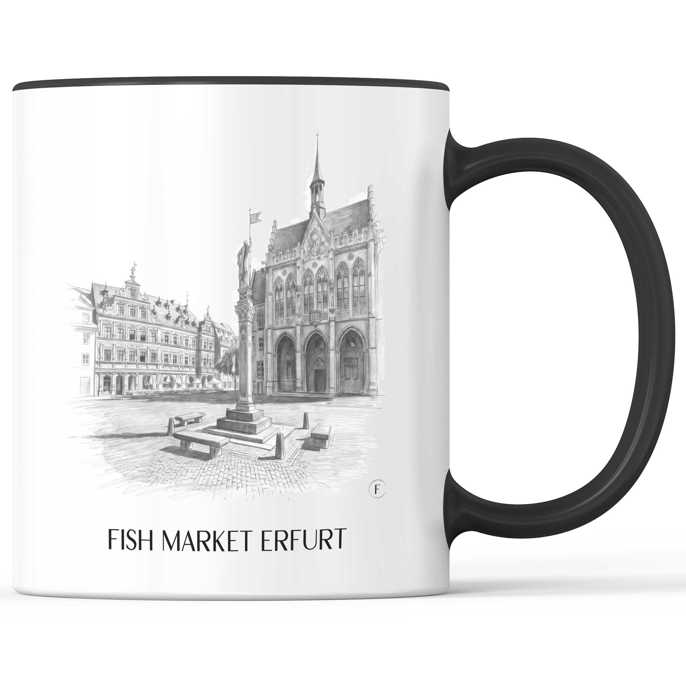 Fischmarkt Kaffeebecher - Erfurt - Deutschland Becher - Kaffeetasse im Zeichnung Stil