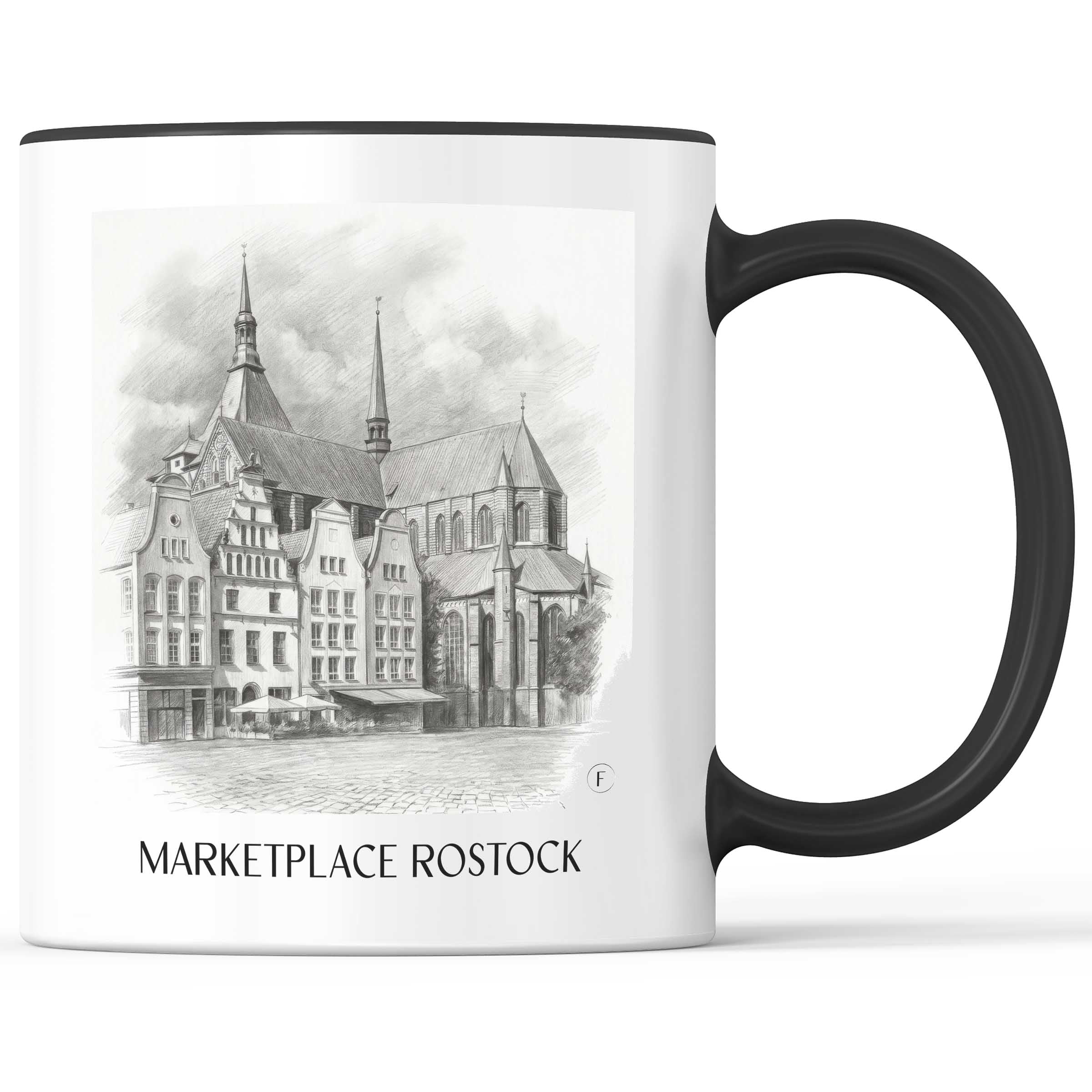 Marktplatz Kaffeebecher - Rostock - Deutschland Becher - Kaffeetasse im Zeichnung Stil