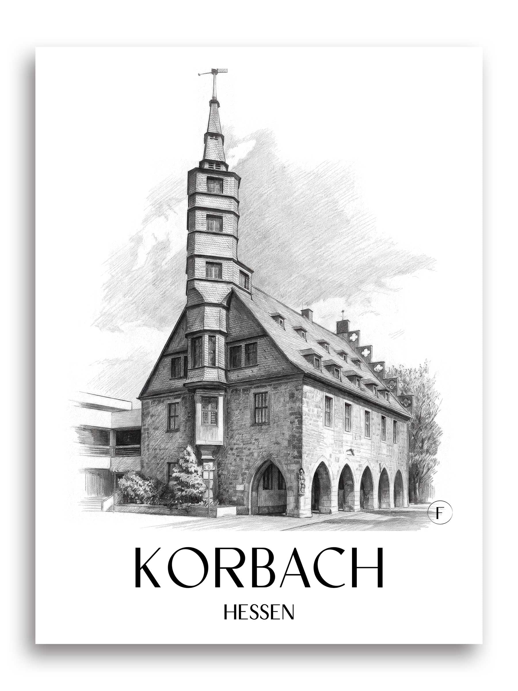 korbach-hessen-deutschland-poster-bleistift-zeichnung-drawing