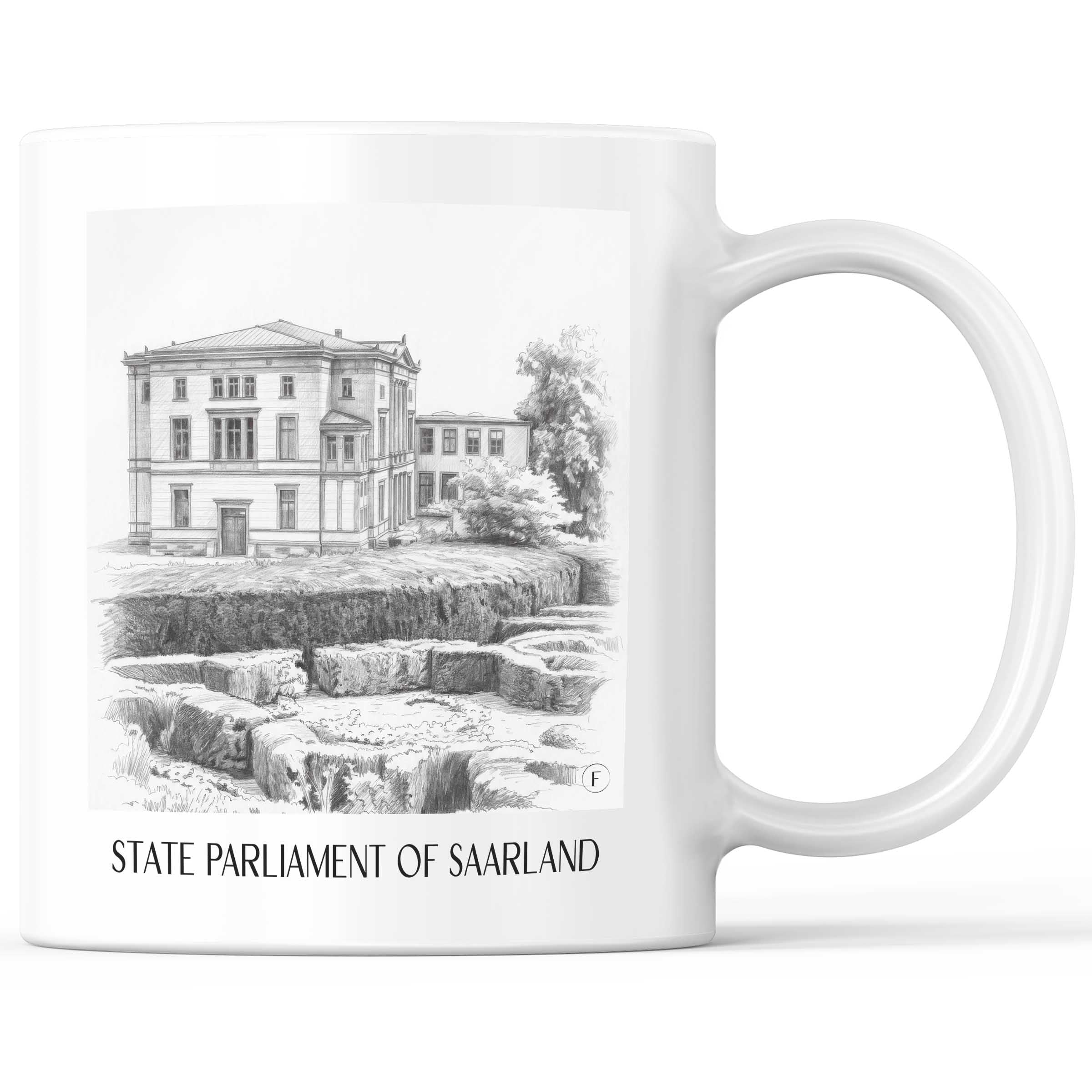 Landtag des Saarlandes Kaffeebecher - Saarbrücken - Deutschland Becher - Kaffeetasse im Zeichnung Stil