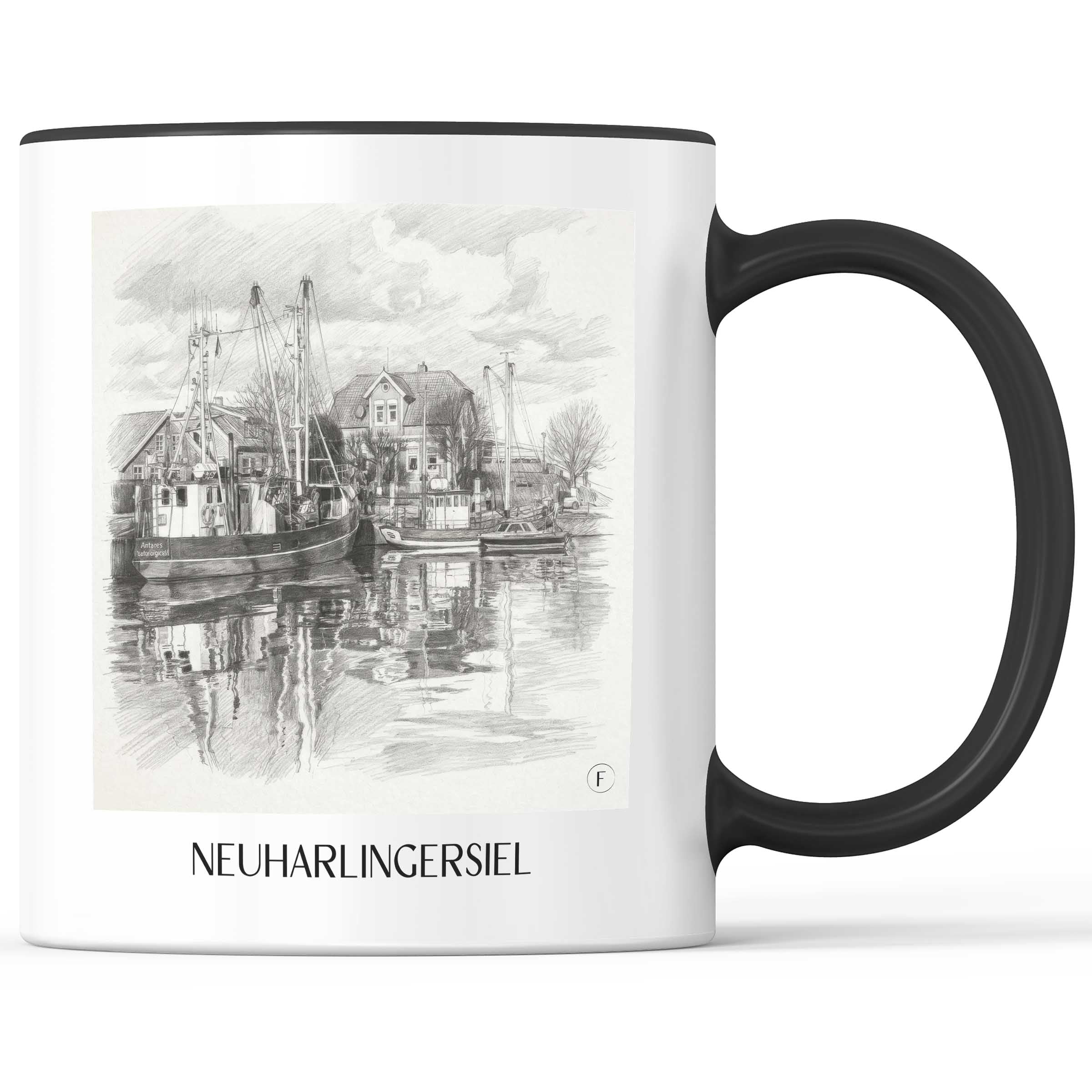 Neuharlingersiel Kaffeebecher - Ostfriesland - Deutschland Becher - Kaffeetasse im Zeichnung Stil
