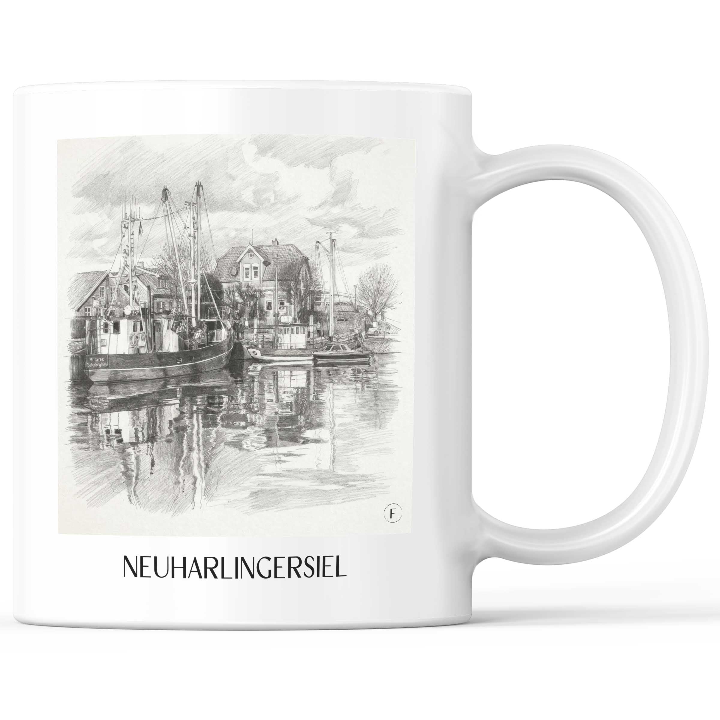 Neuharlingersiel Kaffeebecher - Ostfriesland - Deutschland Becher - Kaffeetasse im Zeichnung Stil